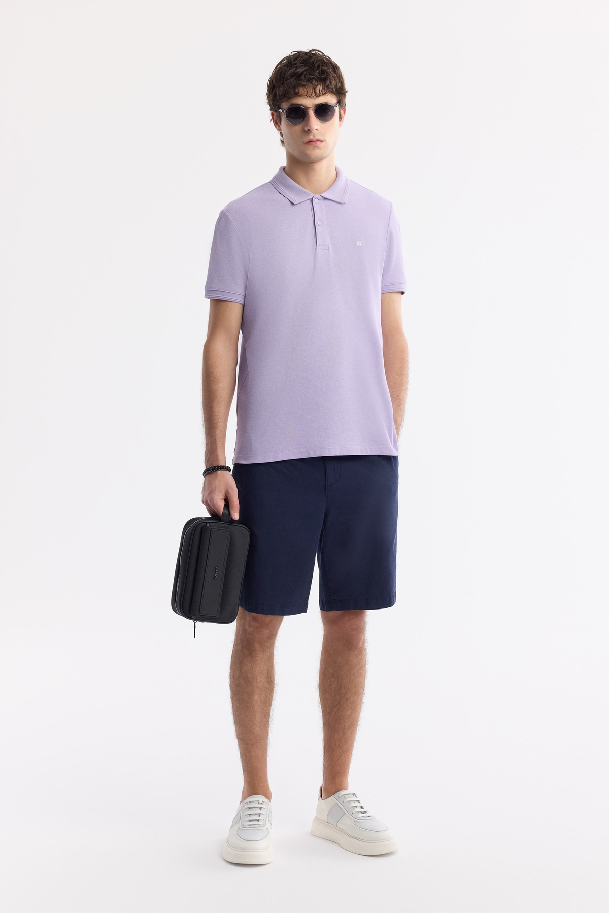 Lilac %100 Cotton Polo Collar T-Shirt