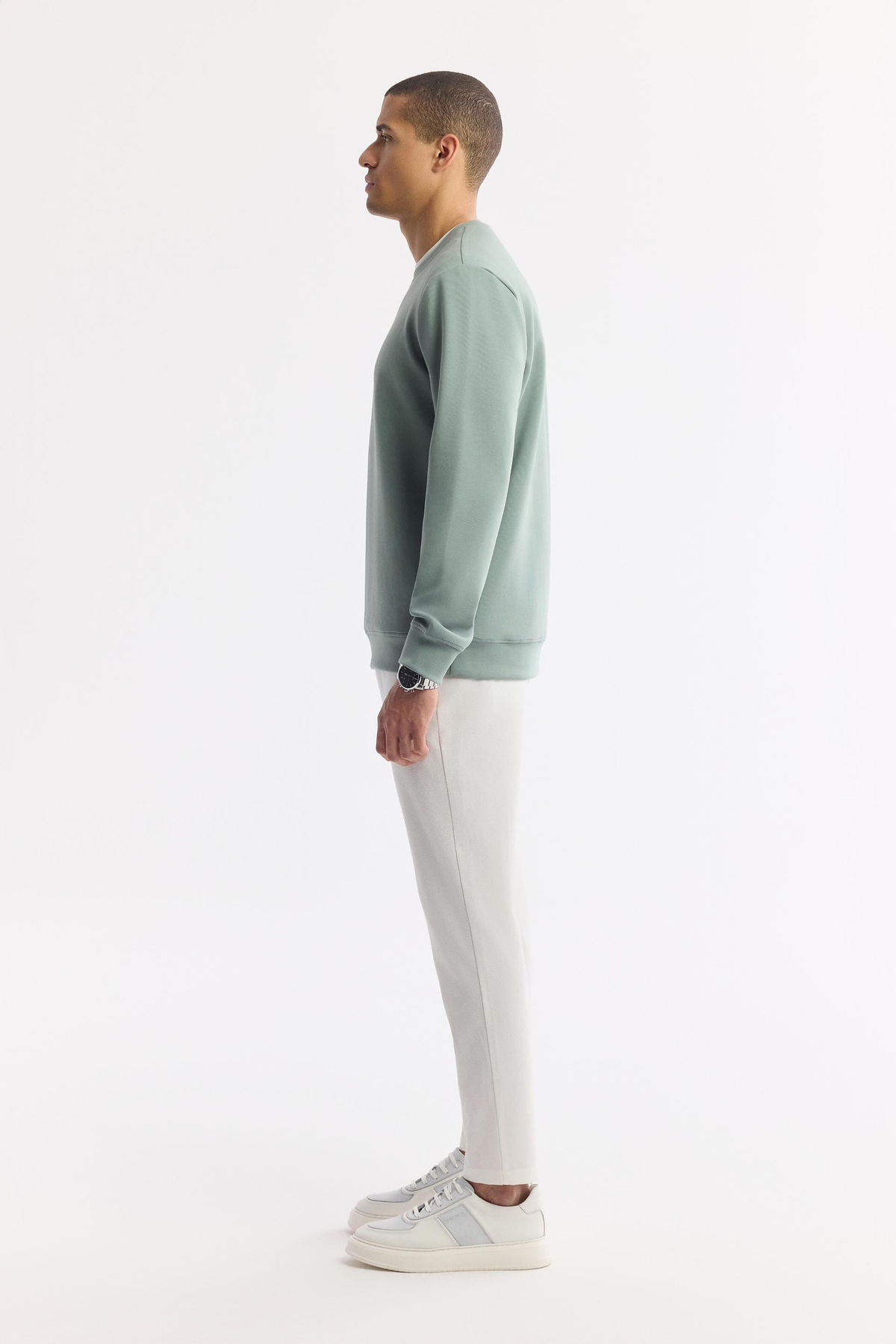 Mint Yeşil Bisiklet Yaka Baskılı İnterlok Sweatshirt