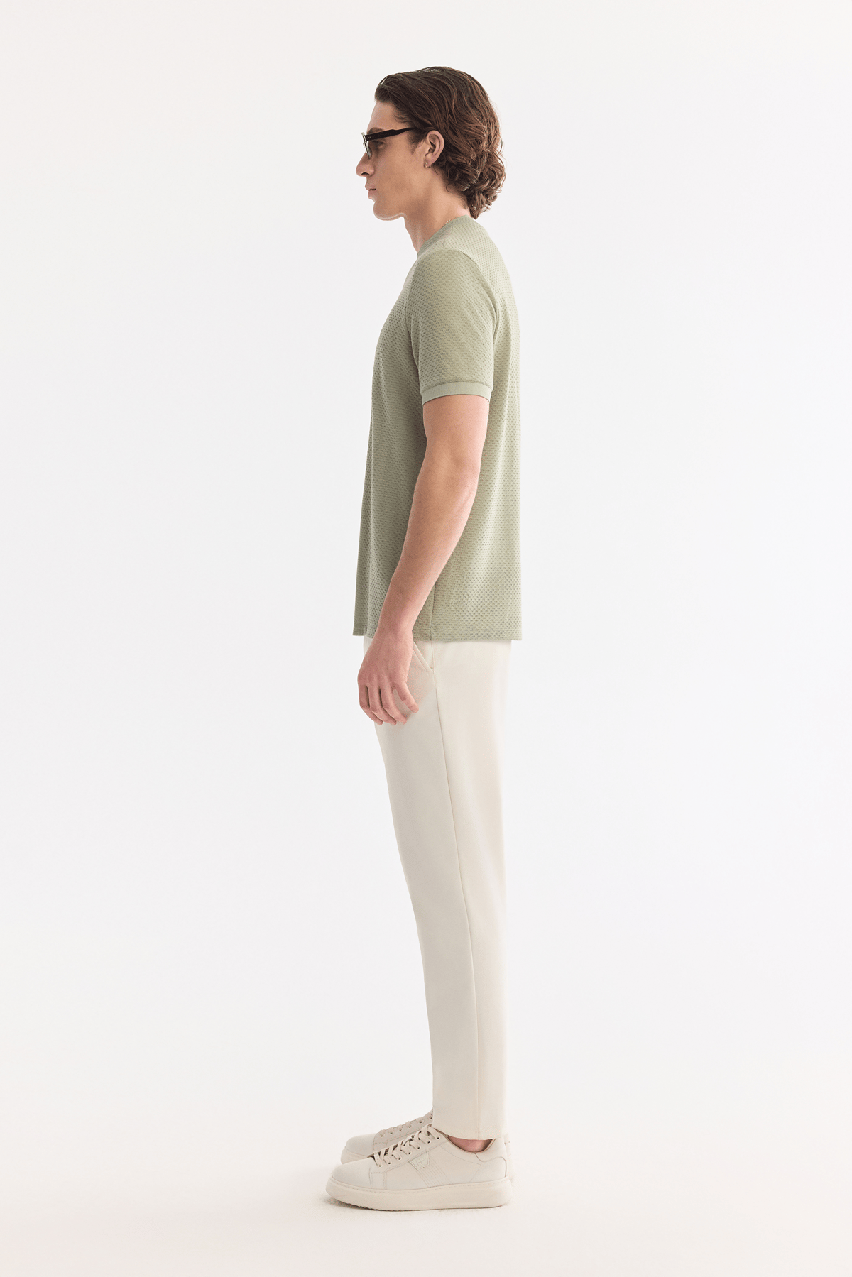 Mint Yeşil Bisiklet Yaka Jakarlı T-Shirt