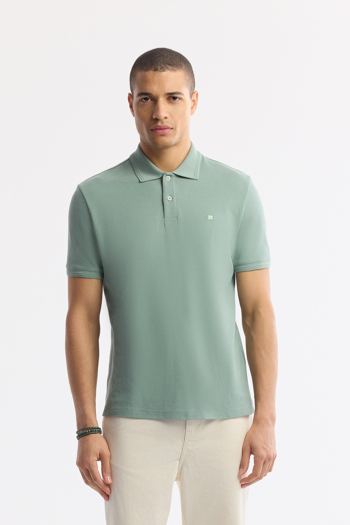 Mint Green %100 Cotton Polo Collar T-Shirt