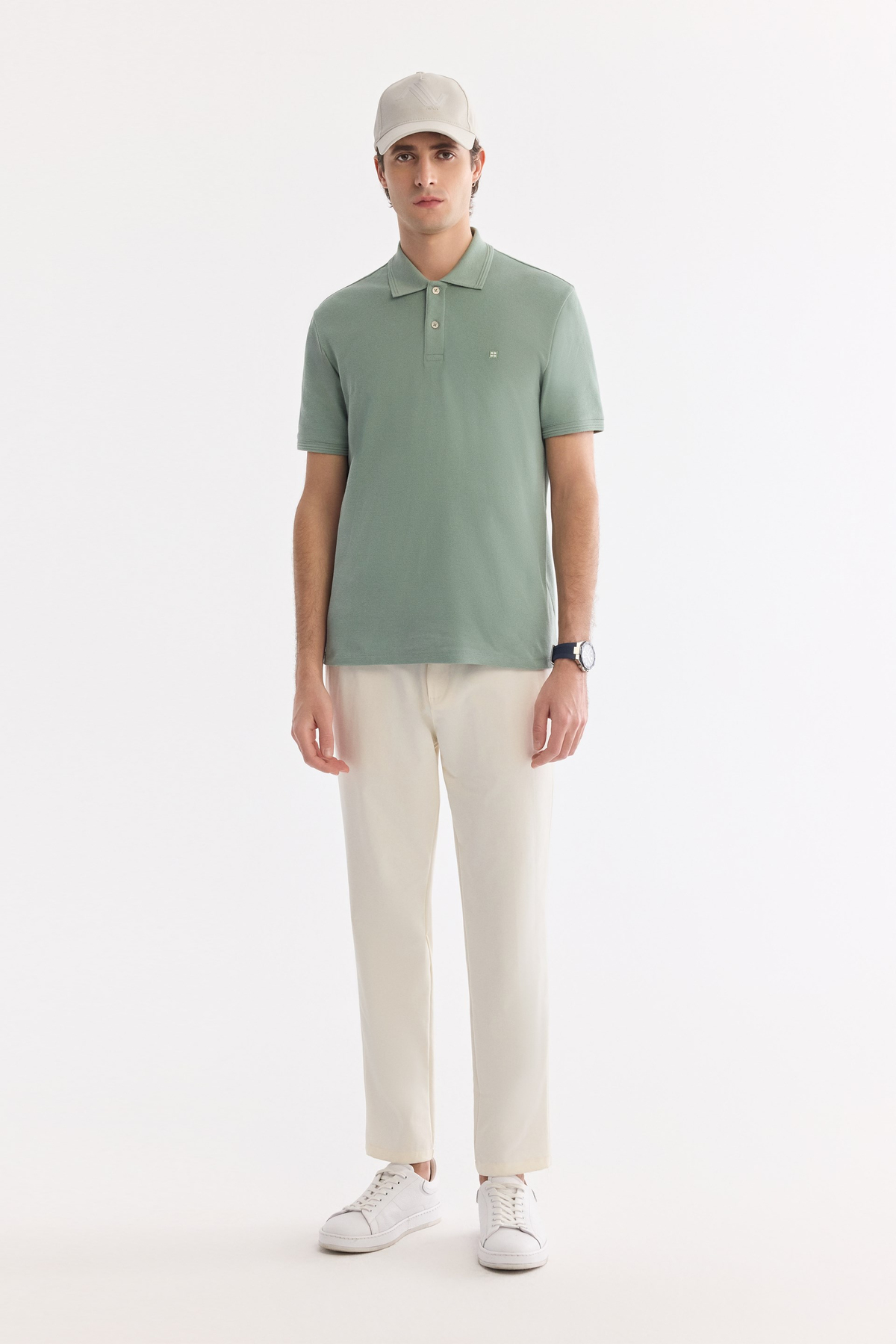 Mint Green %100 Cotton Polo Collar T-Shirt