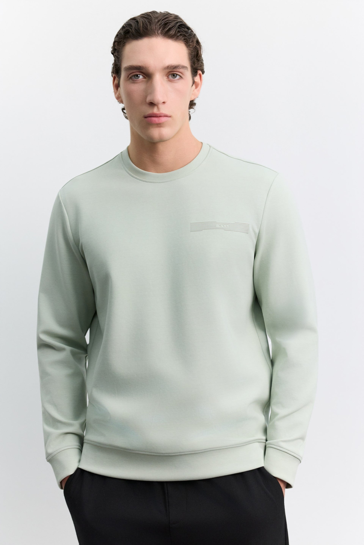 Mint Yeşili Bisiklet Yaka Kolay Ütülenen Baskılı Pamuklu Sweatshirt