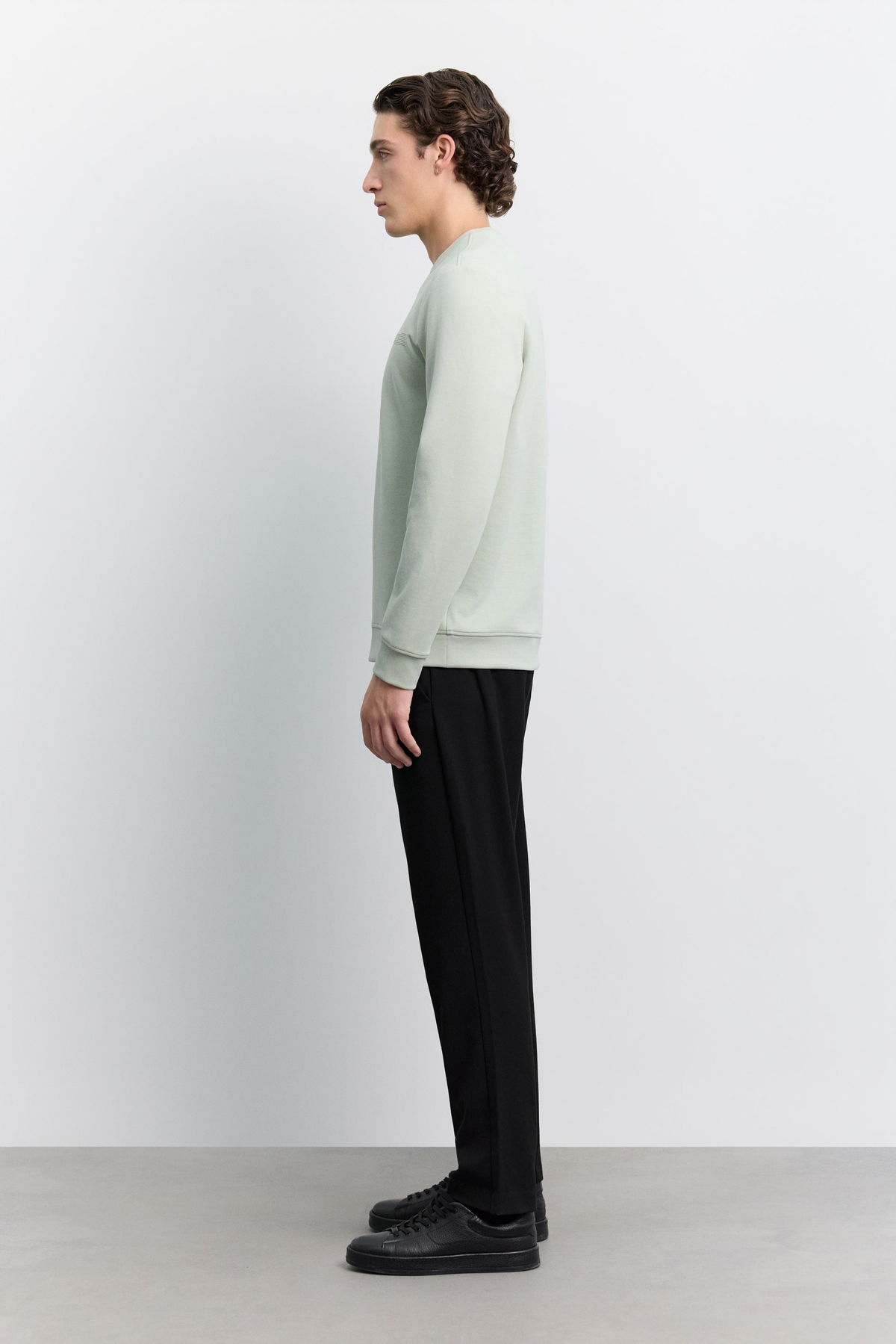 Mint Yeşili Bisiklet Yaka Kolay Ütülenen Baskılı Pamuklu Sweatshirt