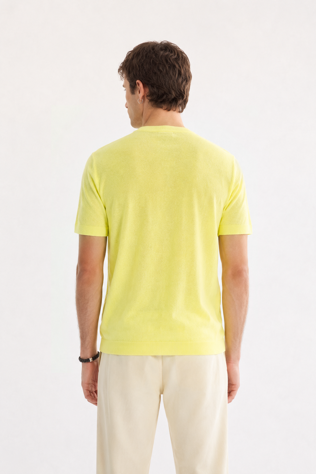 Neon Yeşil Bisiklet Yaka Triko T-Shirt 