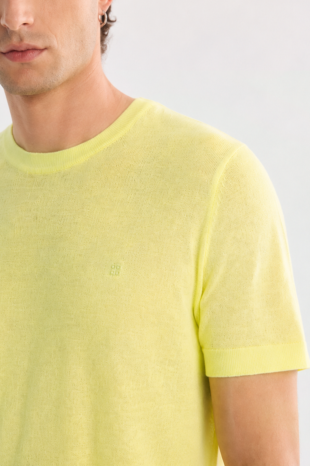 Neon Yeşil Bisiklet Yaka Triko T-Shirt 