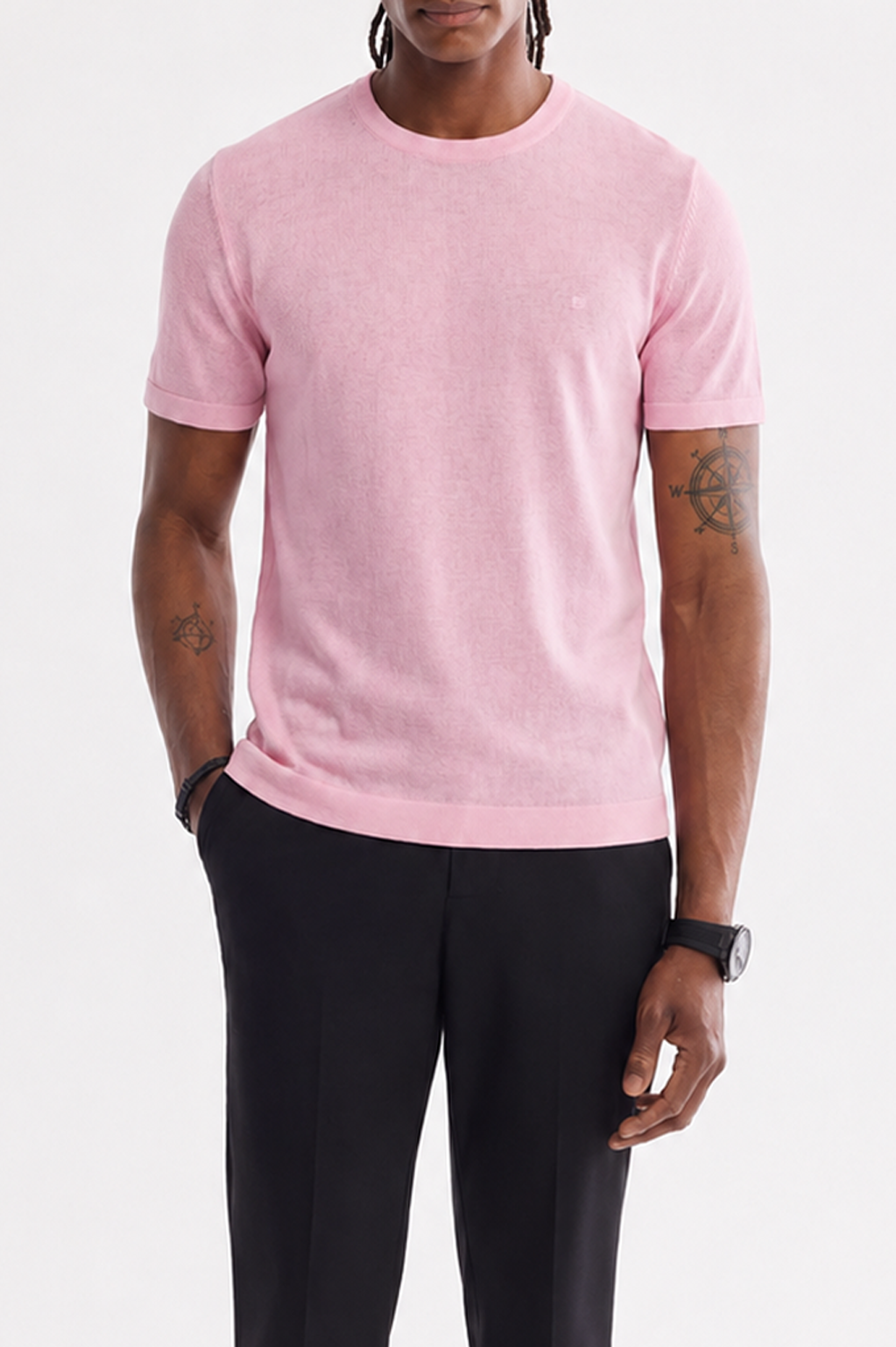 Pembe Bisiklet Yaka Triko T-Shirt 
