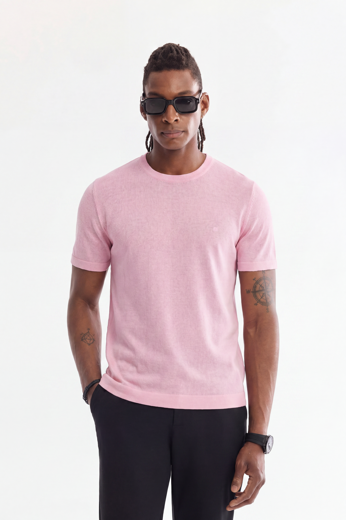 Pembe Bisiklet Yaka Triko T-Shirt 