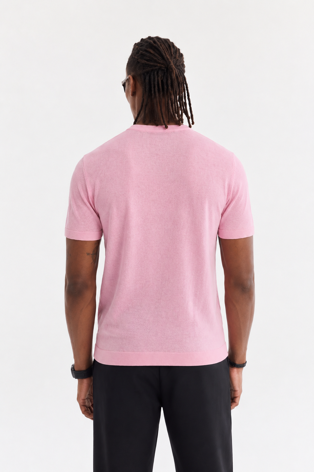 Pembe Bisiklet Yaka Triko T-Shirt 