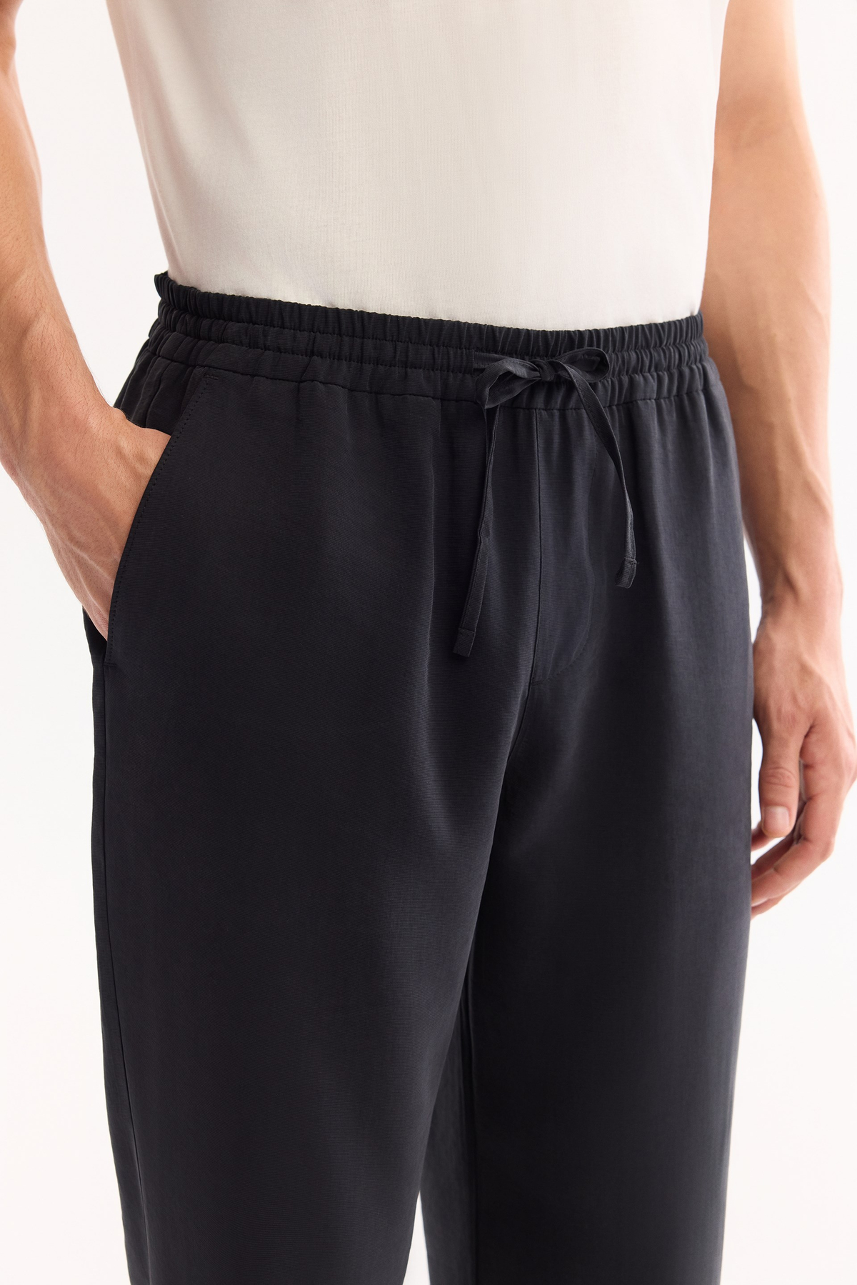 Black Elastic Waist Drawstring Soft Touch Jogger Pants