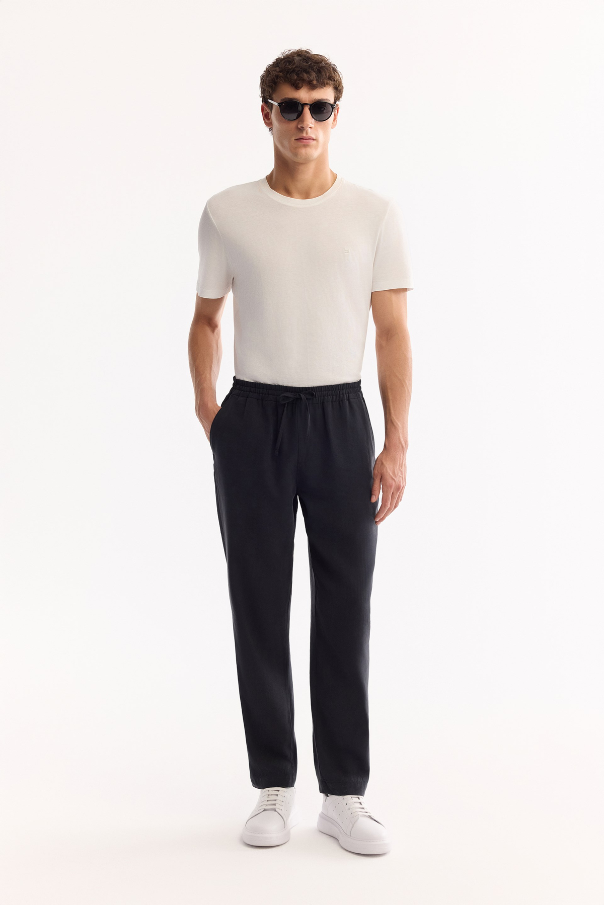 Black Elastic Waist Drawstring Soft Touch Jogger Pants