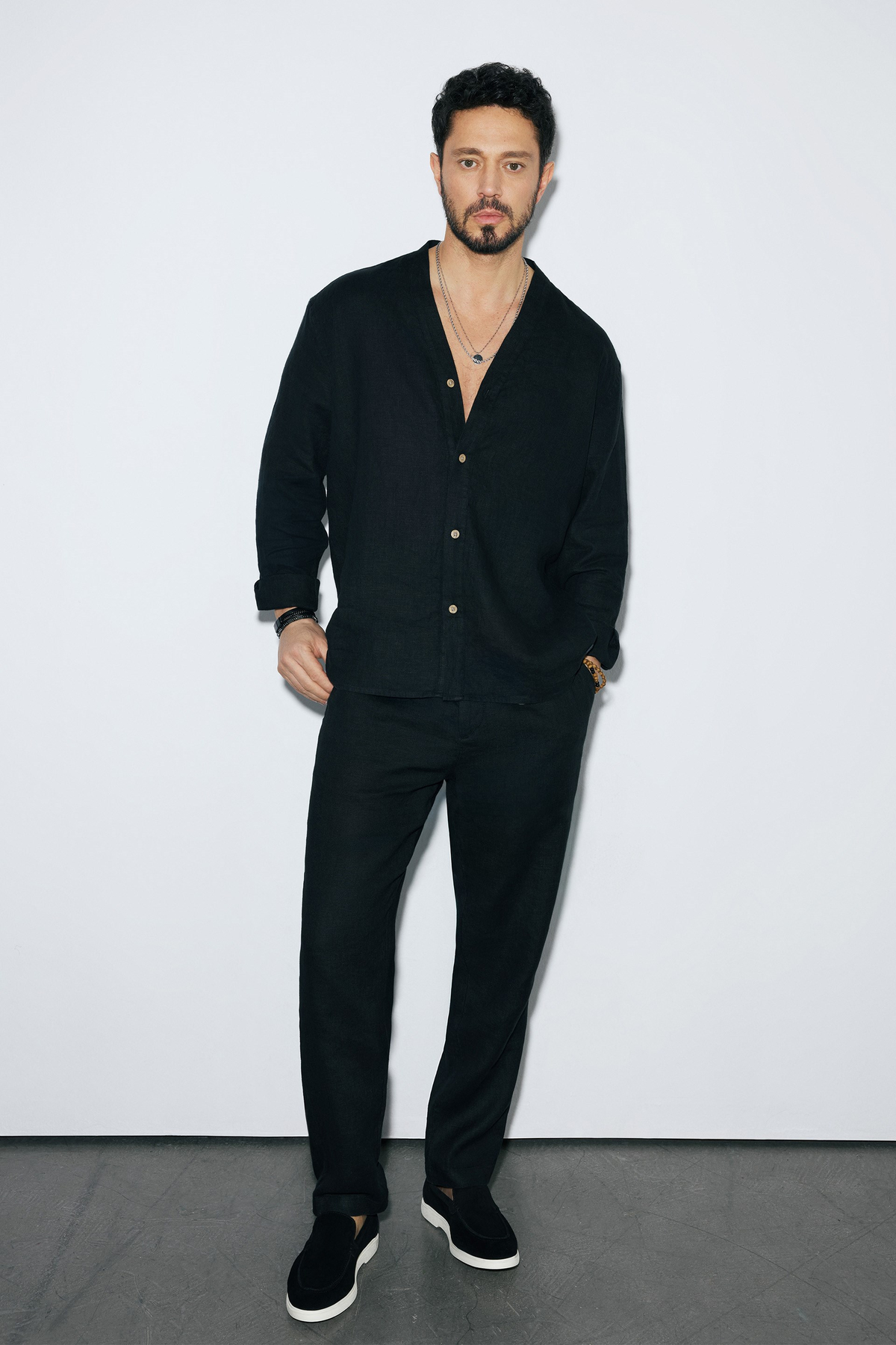 Black Elastic Waist Drawstring 100% Linen Pants