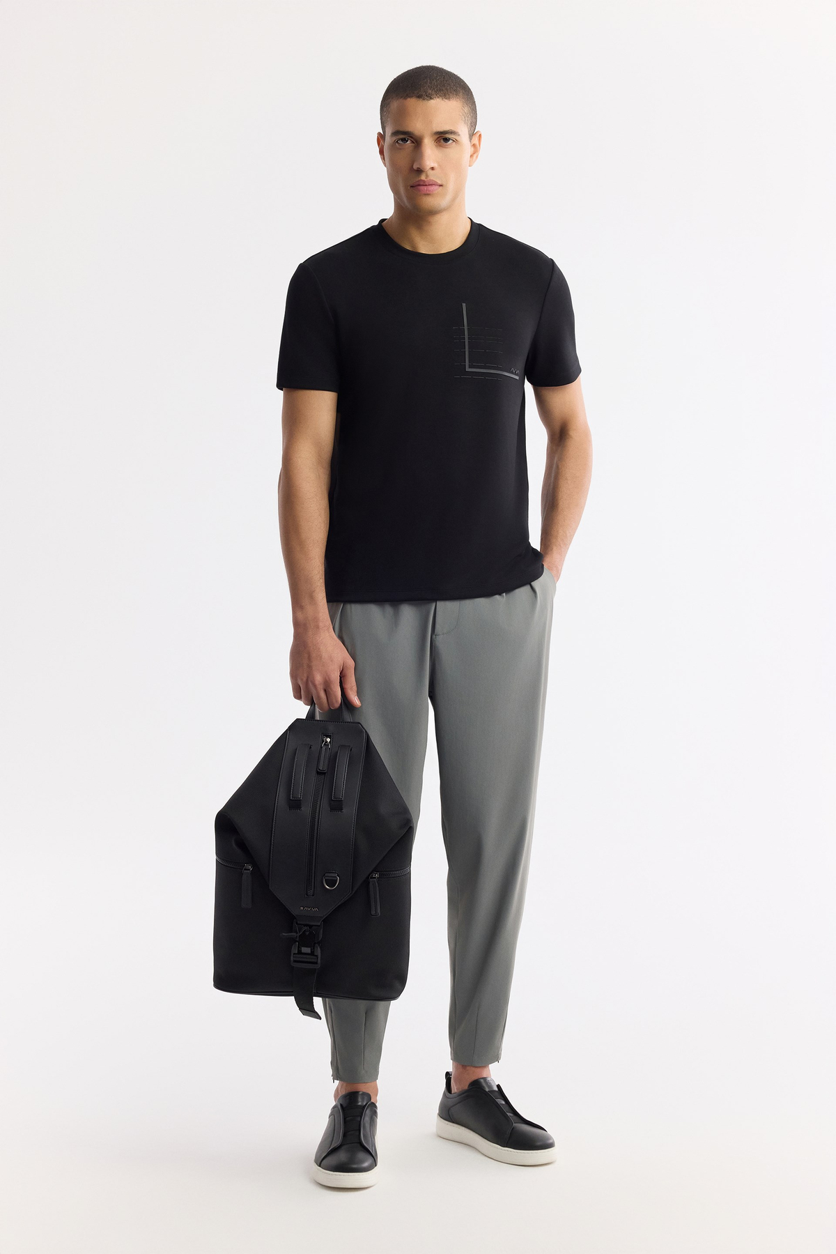Siyah Bisiklet Yaka Baskılı Bi-Stretch İnterlok T-Shirt