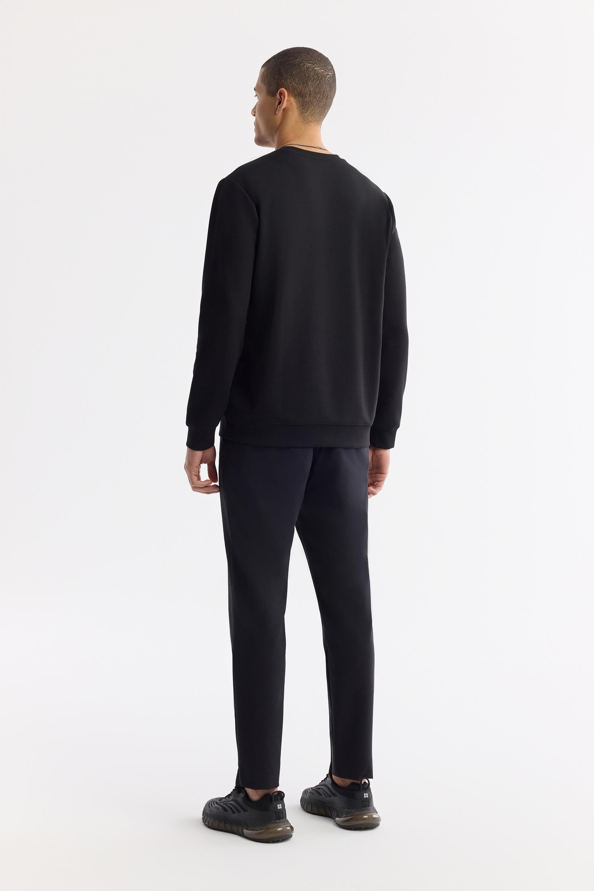 Siyah Bisiklet Yaka Baskılı İnterlok Sweatshirt