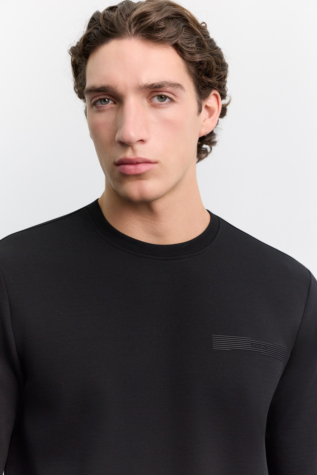 Siyah Bisiklet Yaka Enjeksiyon Baskılı  İnterlok  Sweatshirt