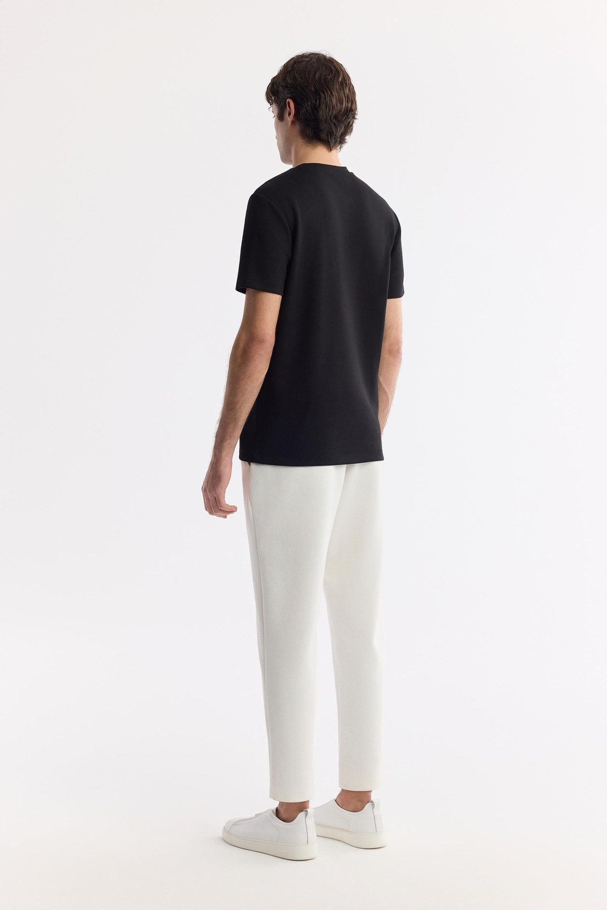 Siyah Bisiklet Yaka Flexi & Gofre Baskı Detaylı İnterlok T-Shirt