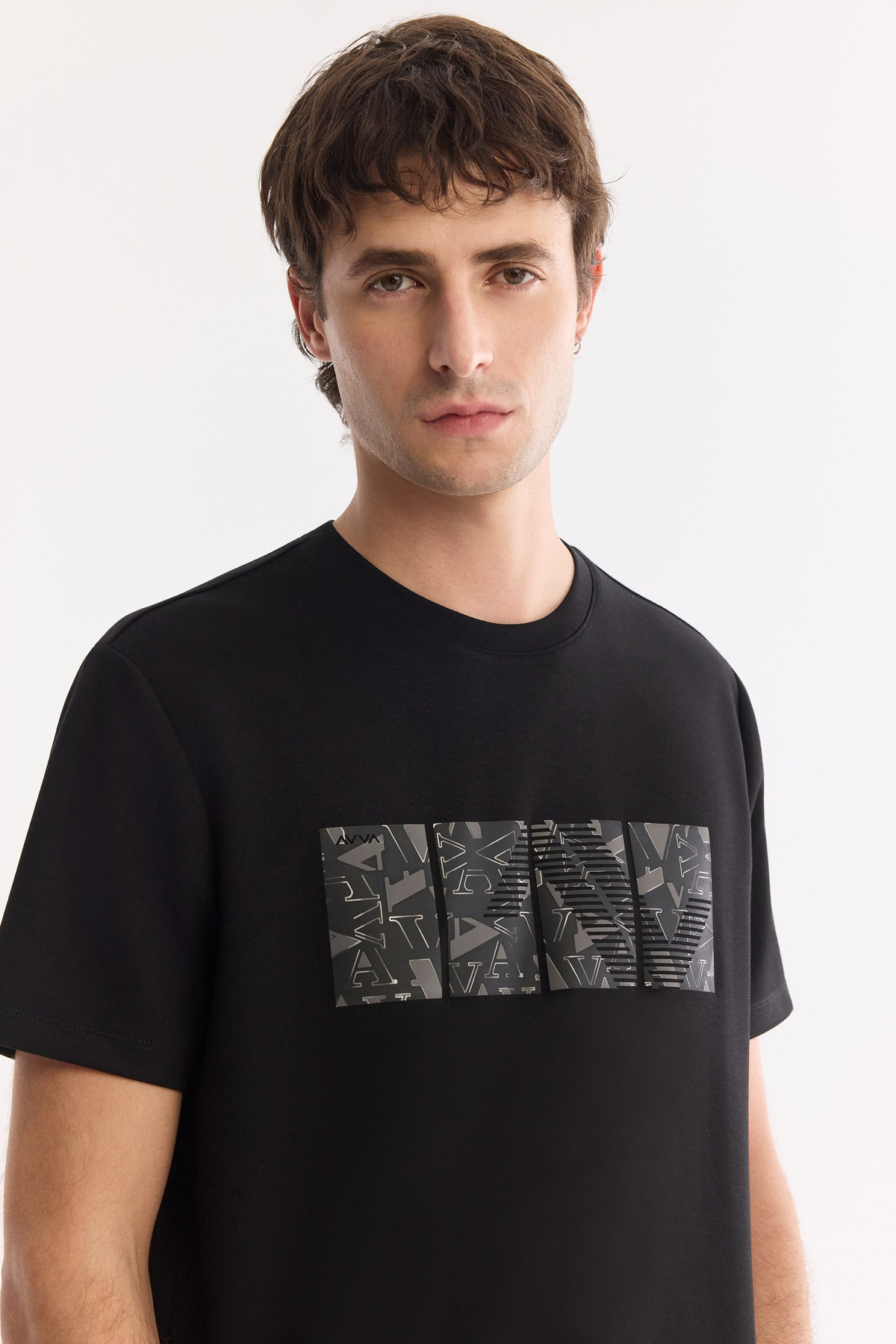 Siyah Bisiklet Yaka Hologram  Baskılı  İnterlok T-Shirt