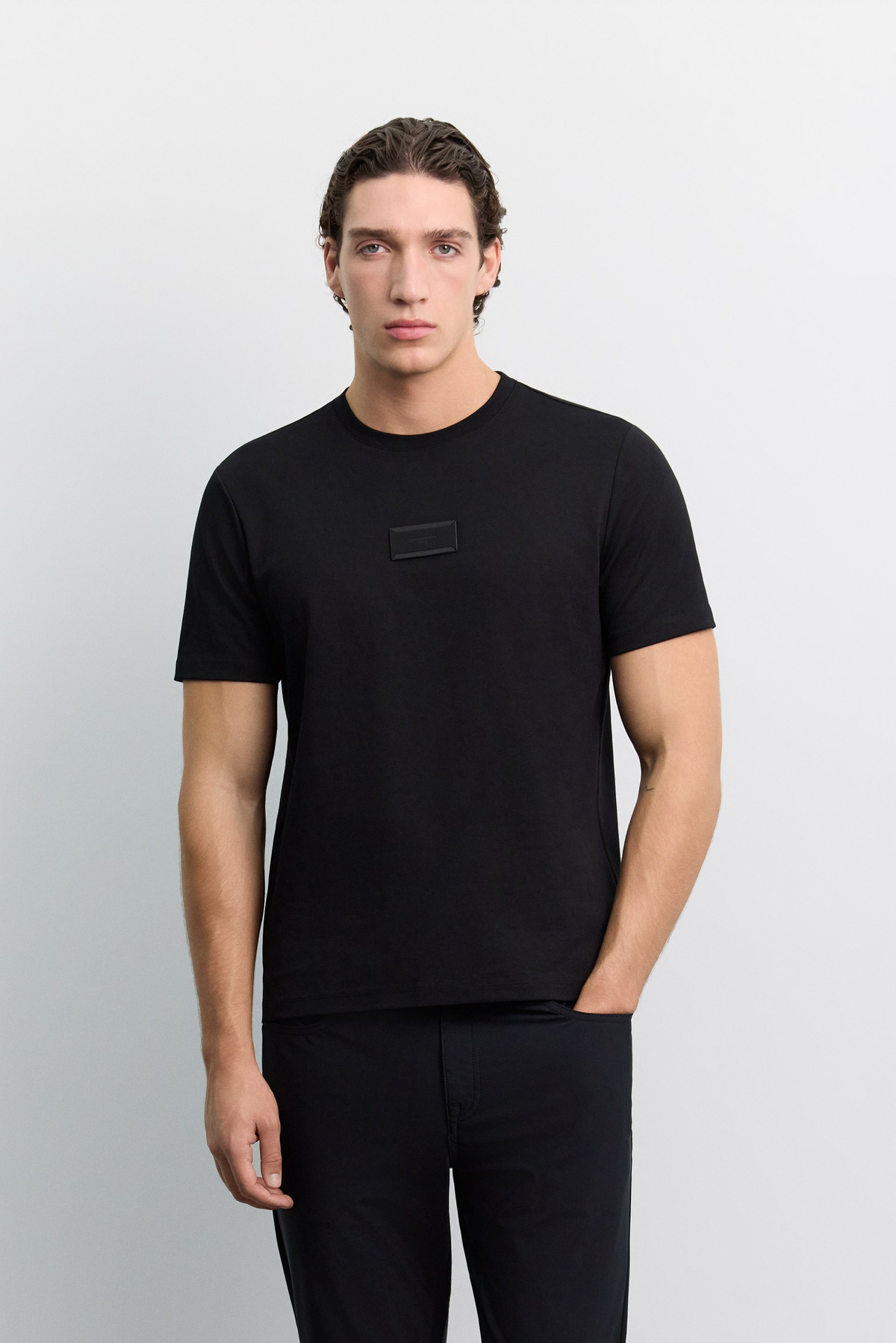 Siyah Bisiklet Yaka Jacron  Baskılı İnterlok T-Shirt