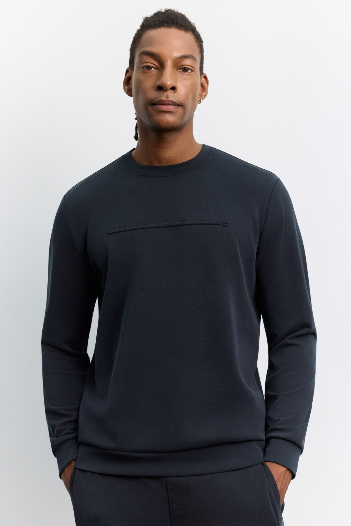 Siyah Bisiklet Yaka Modal Karışımlı Soft Touch Sweatshirt