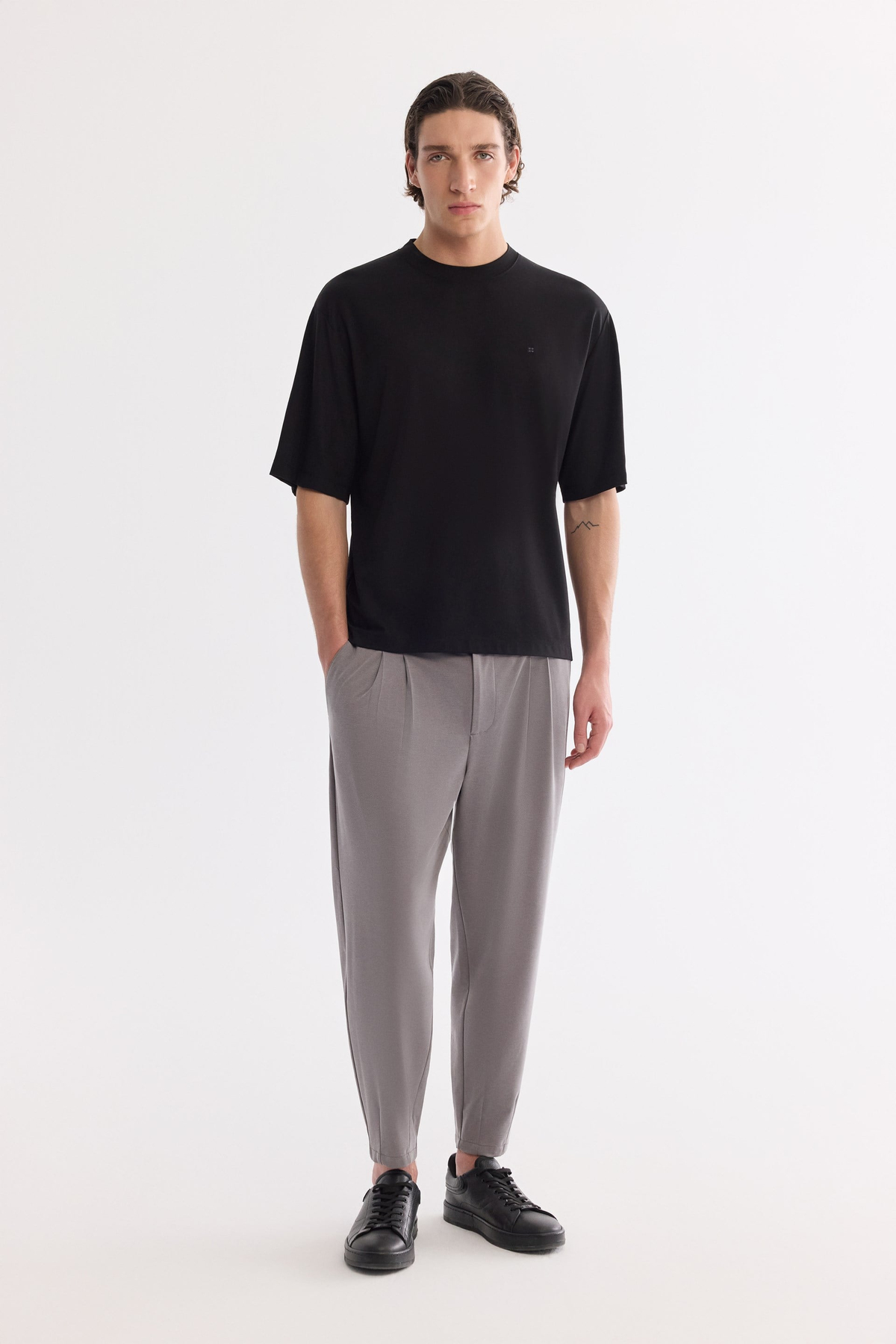 Siyah Bisiklet Yaka Oversize Rayon Tshırt