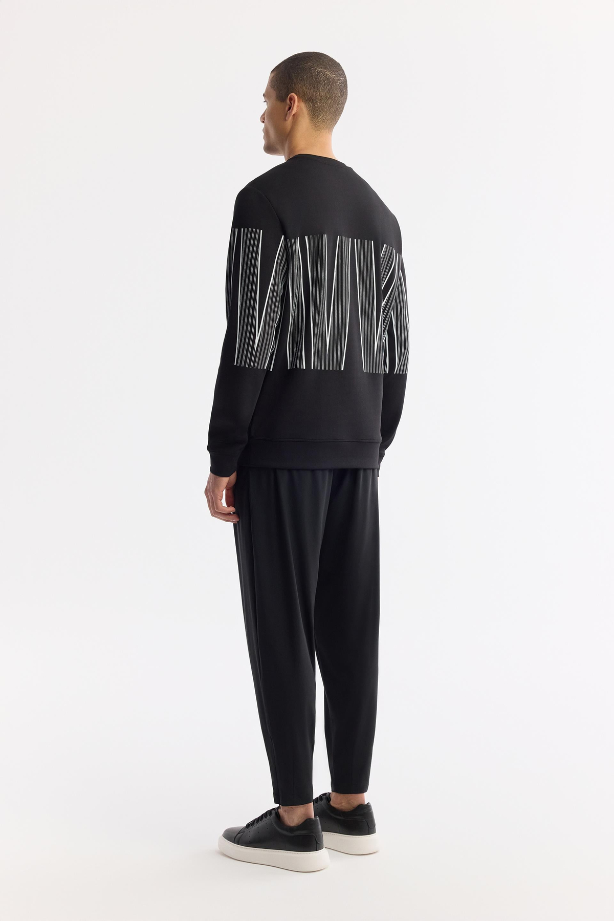 Siyah Bisiklet Yaka Silikon Transfer Baskılı İnterlok Sweatshirt