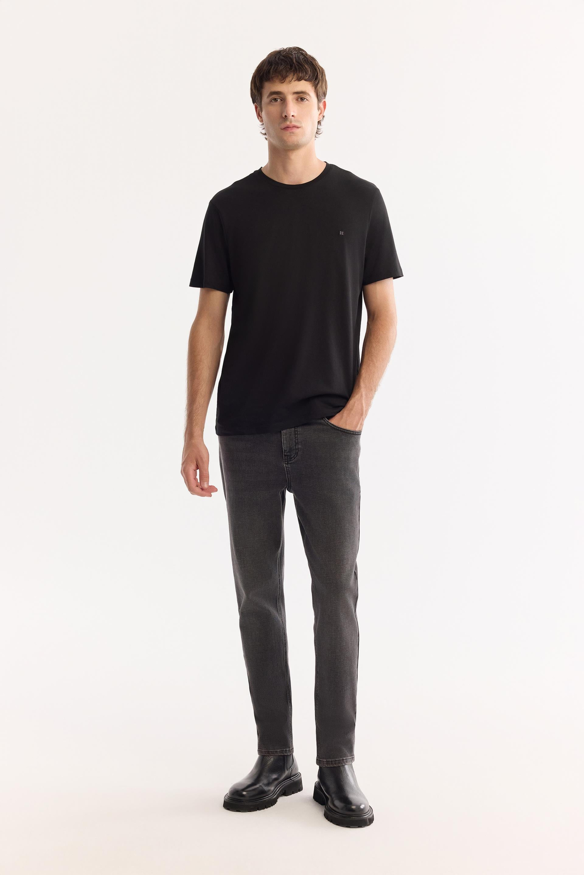 Siyah Bisiklet Yaka Soft Touch Basic T-Shirt