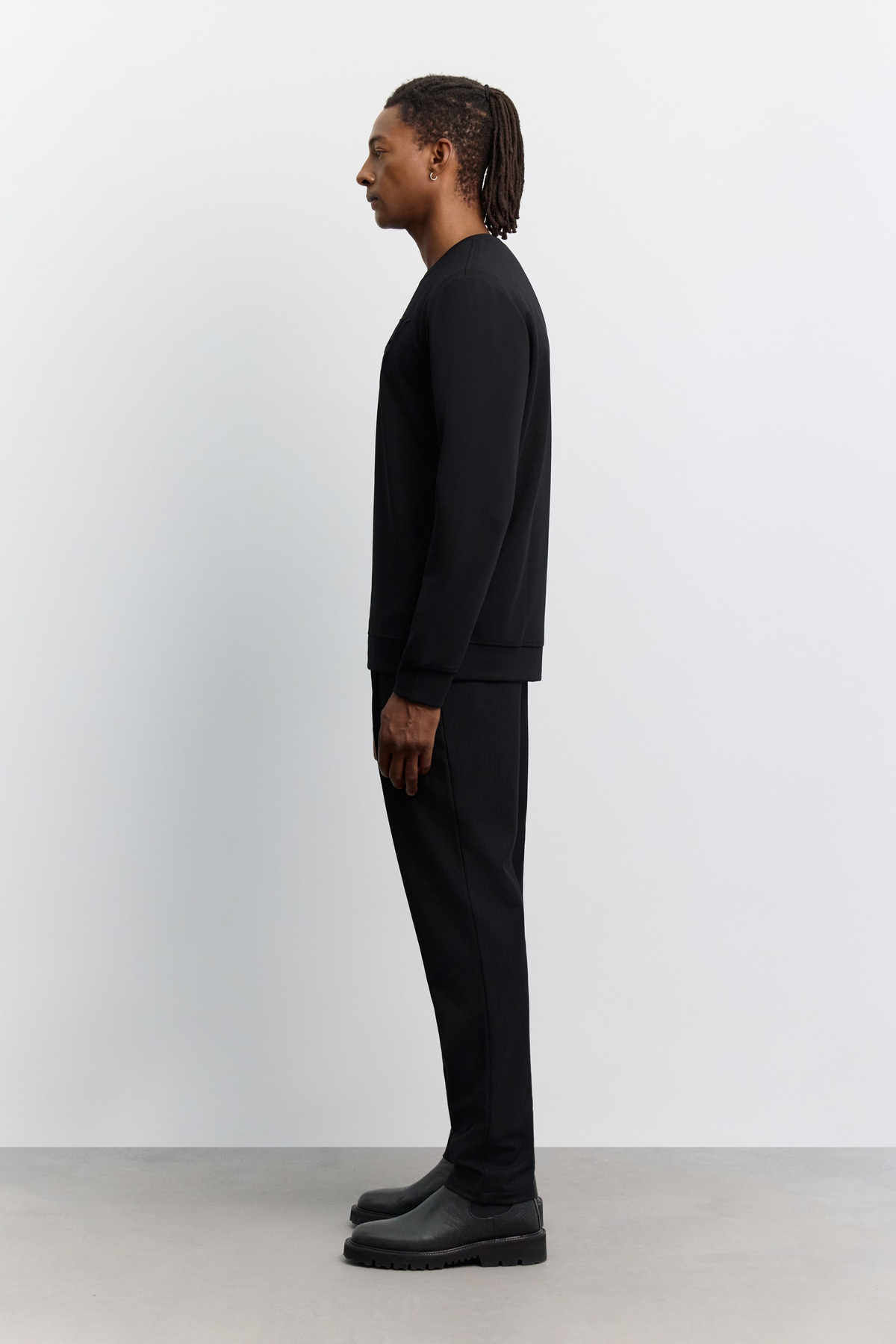 Siyah Bisiklet Yaka Tafting Nakış Baskılı İnterlok Sweatshirt