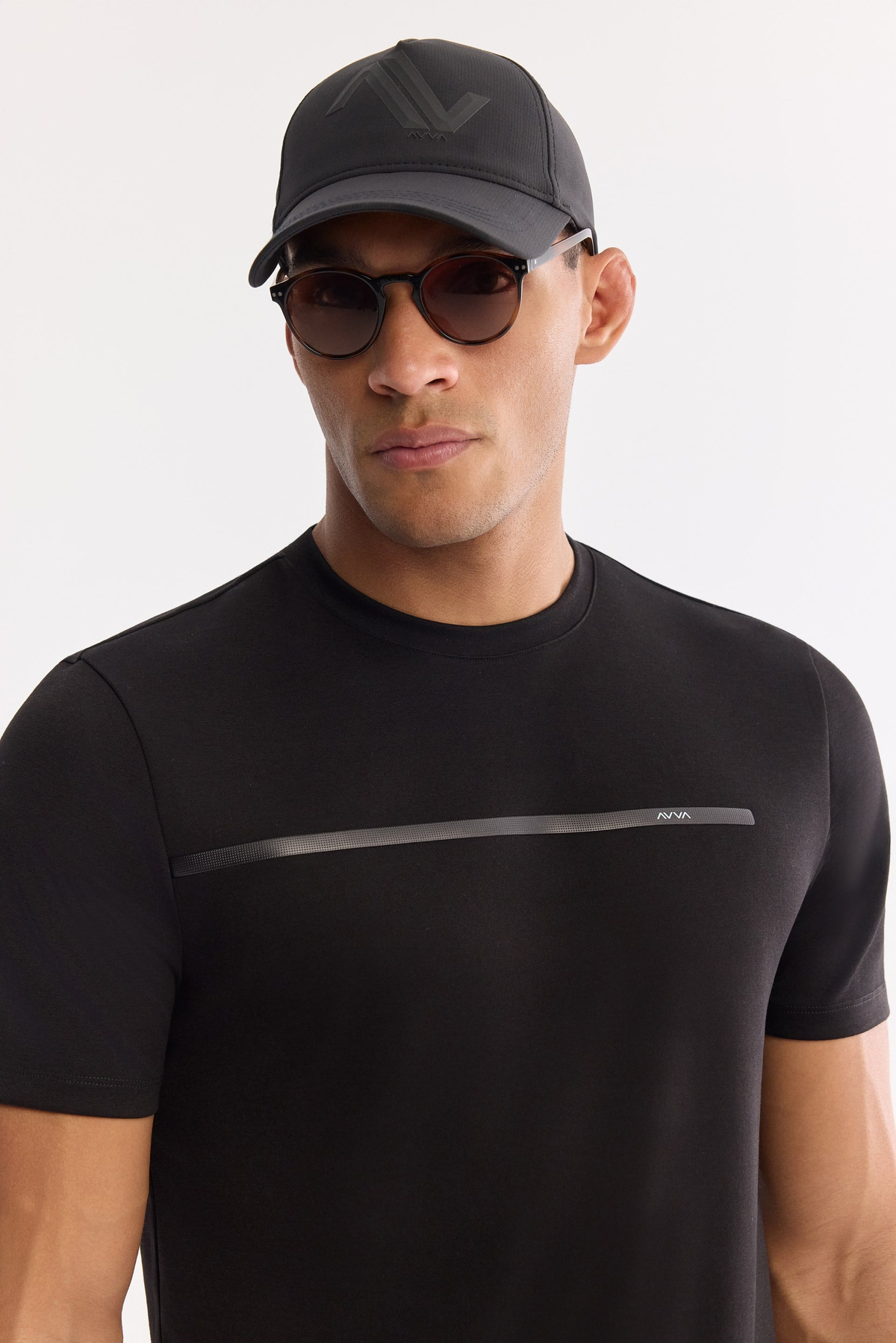 Siyah Bisiklet Yaka Yüksek Filexi Baskılı İnterlok T-Shirt