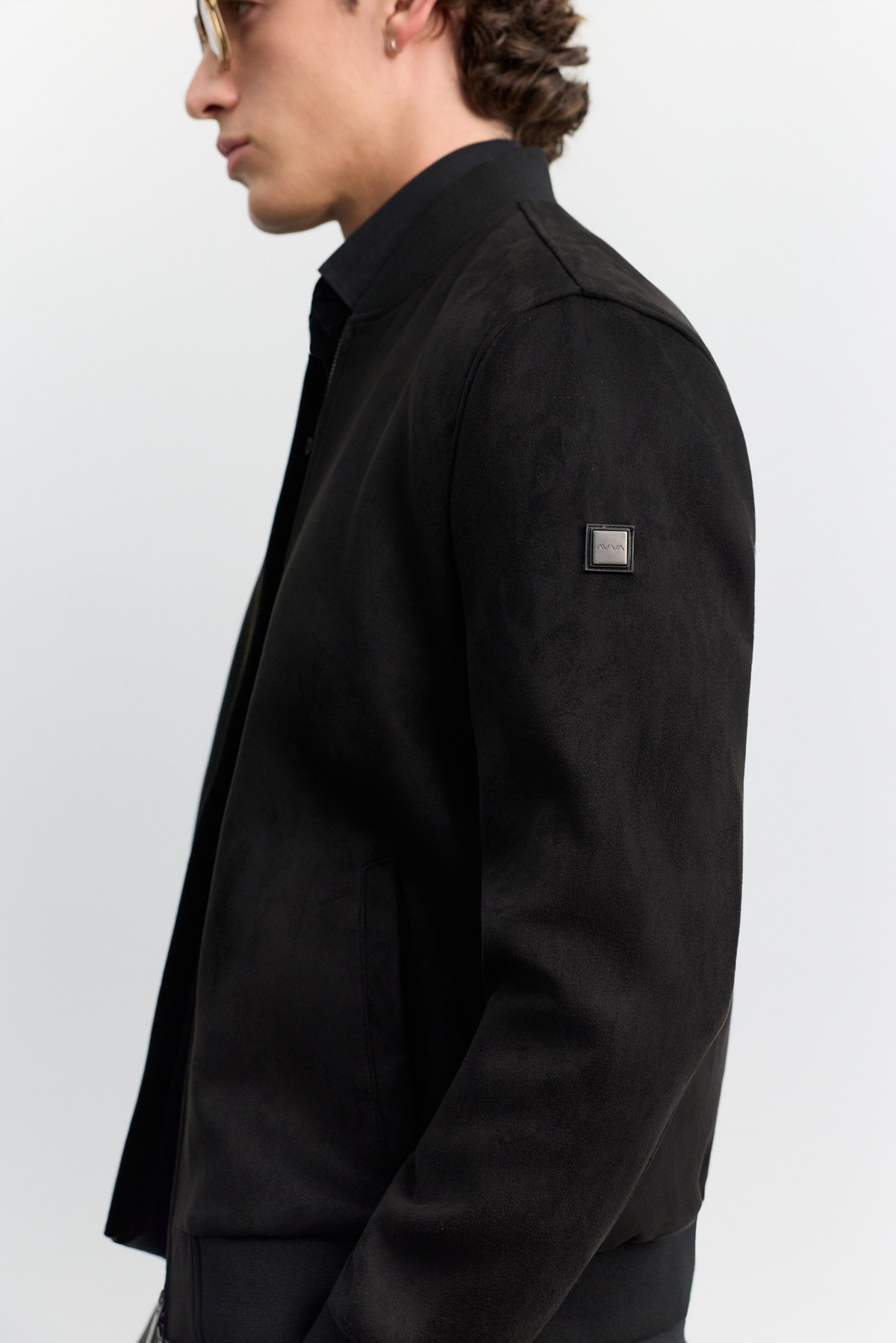Black Faux Suede Bomber Jacket