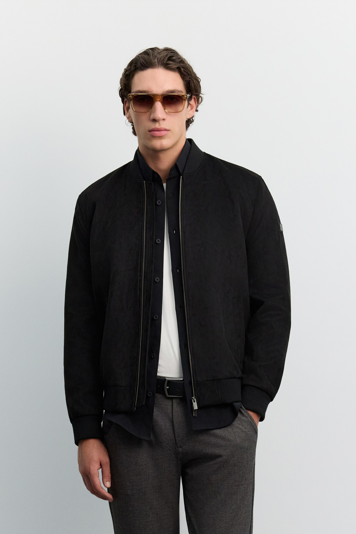 Black Faux Suede Bomber Jacket