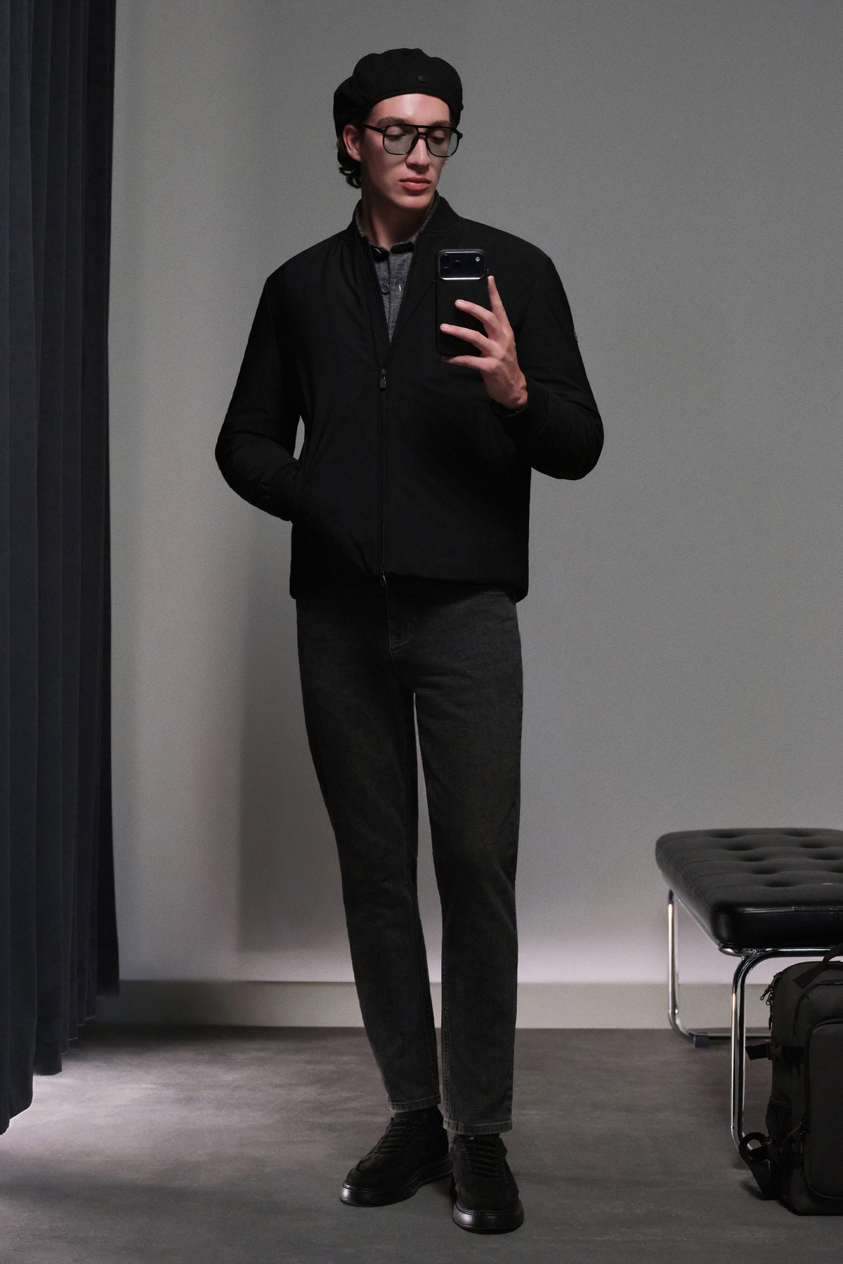 Black Faux Suede Bomber Jacket