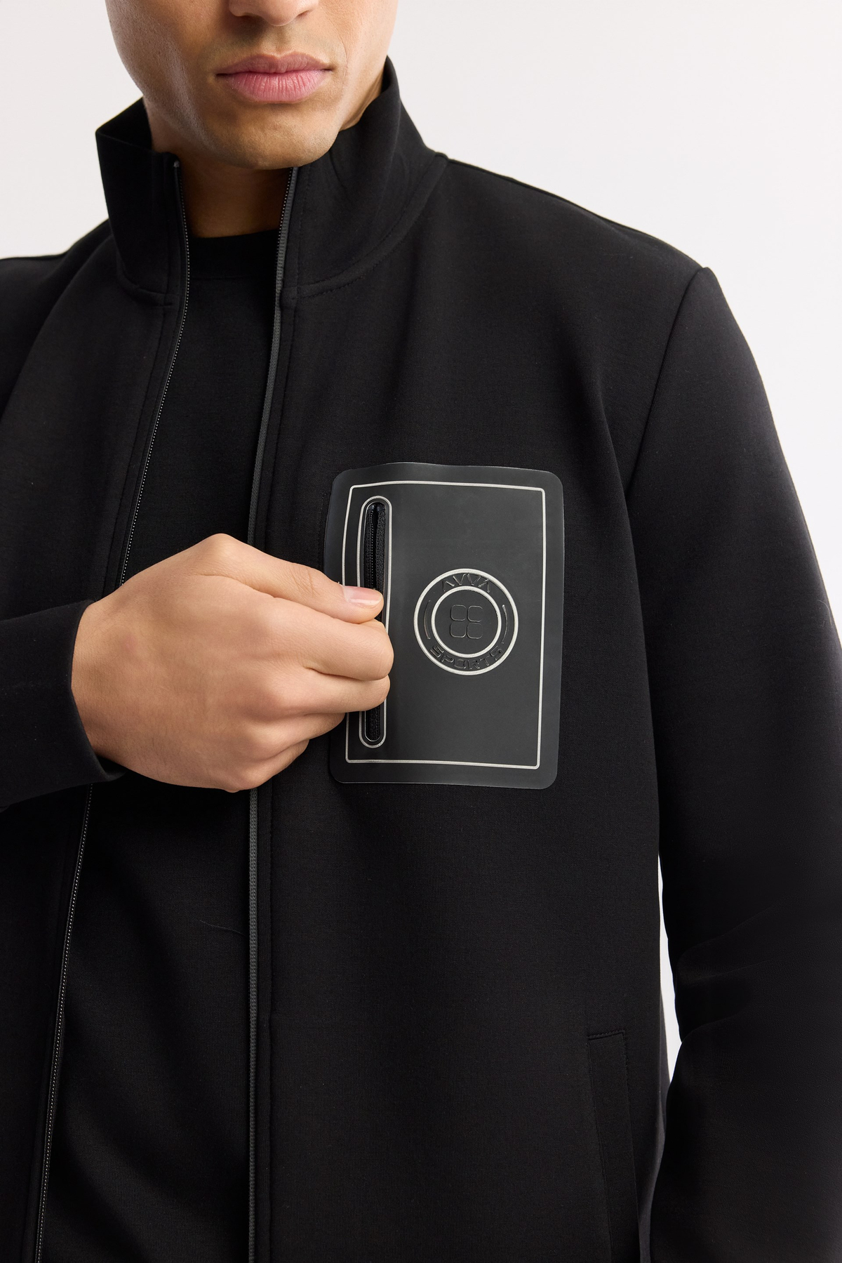 Siyah Dik Yaka Fermuarlı Bi-Stretch İnterlok Sweatshirt