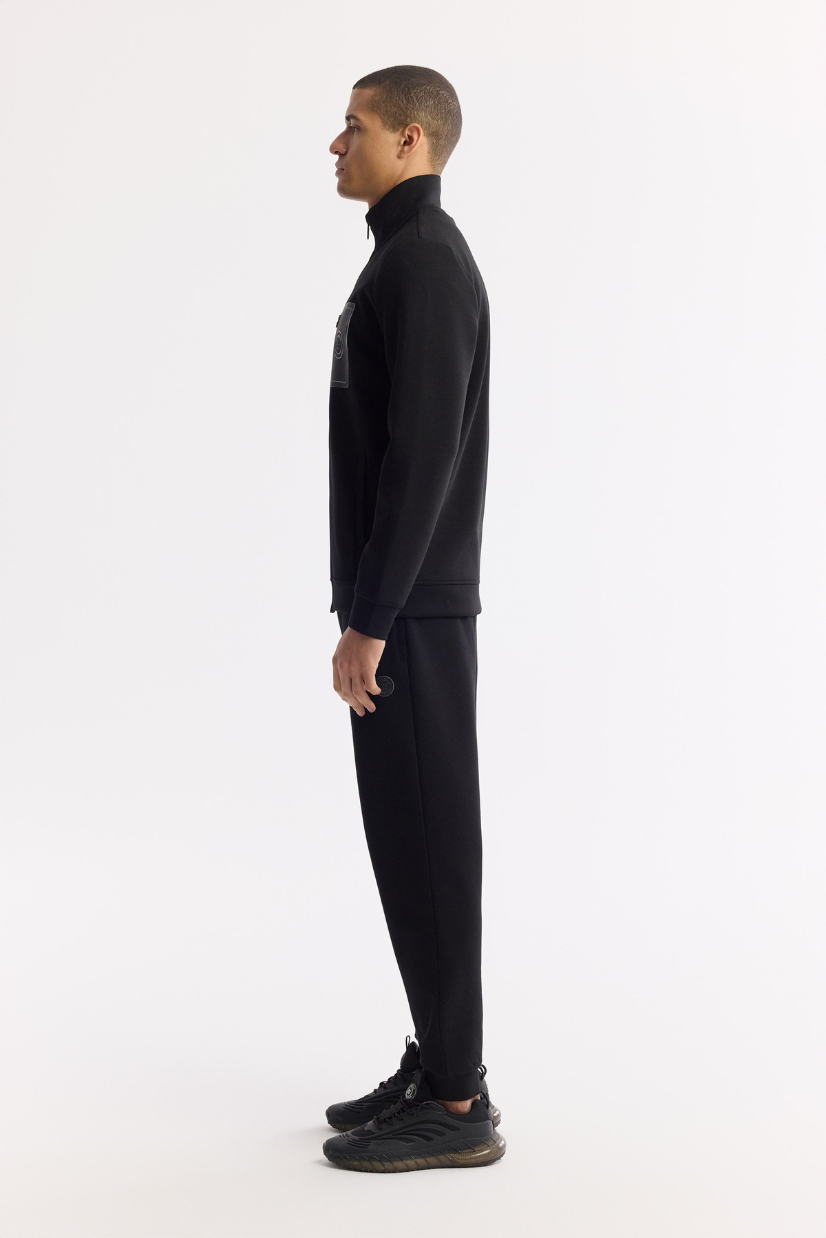 Siyah Dik Yaka Fermuarlı Bi-Stretch İnterlok Sweatshirt