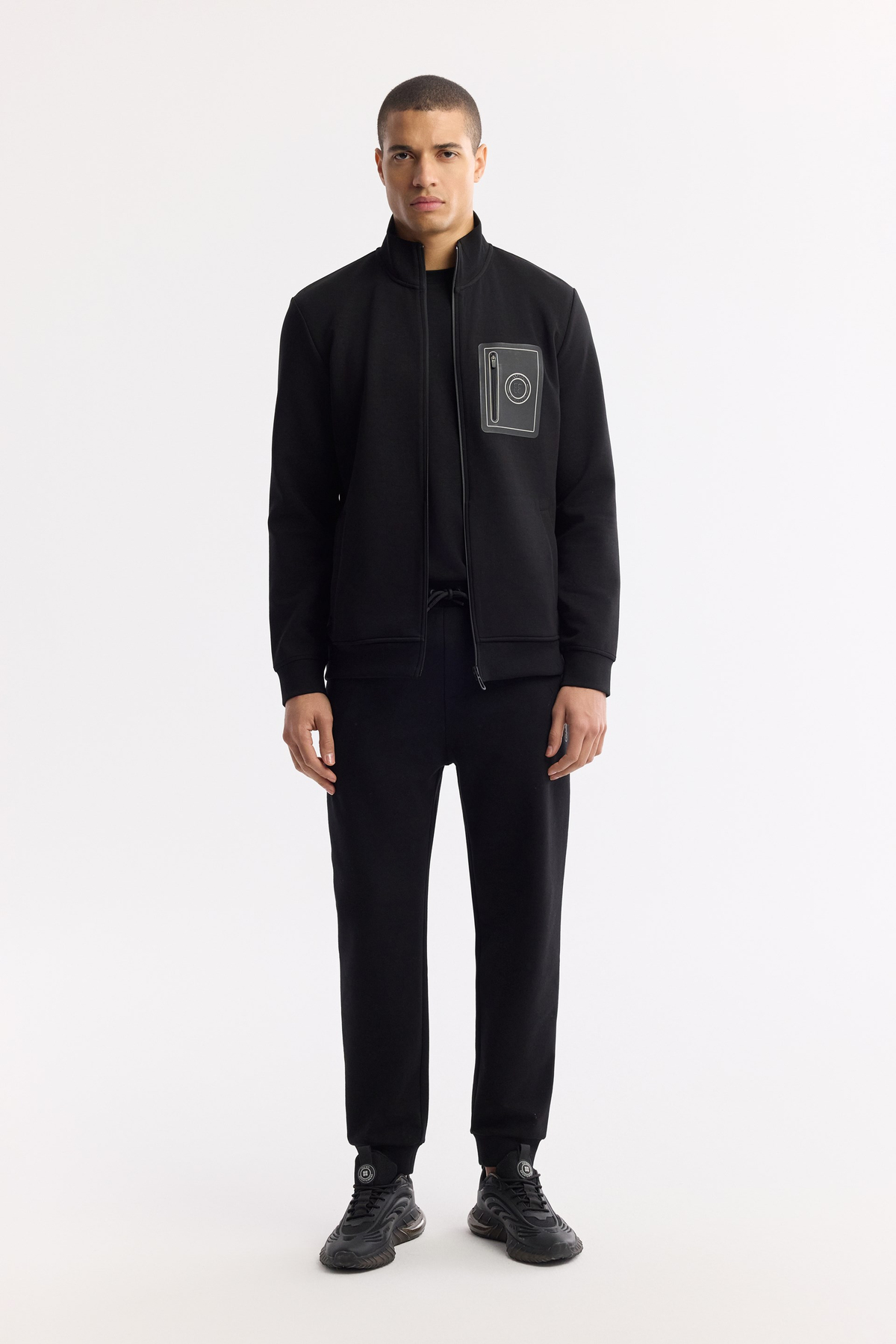 Siyah Dik Yaka Fermuarlı Bi-Stretch İnterlok Sweatshirt