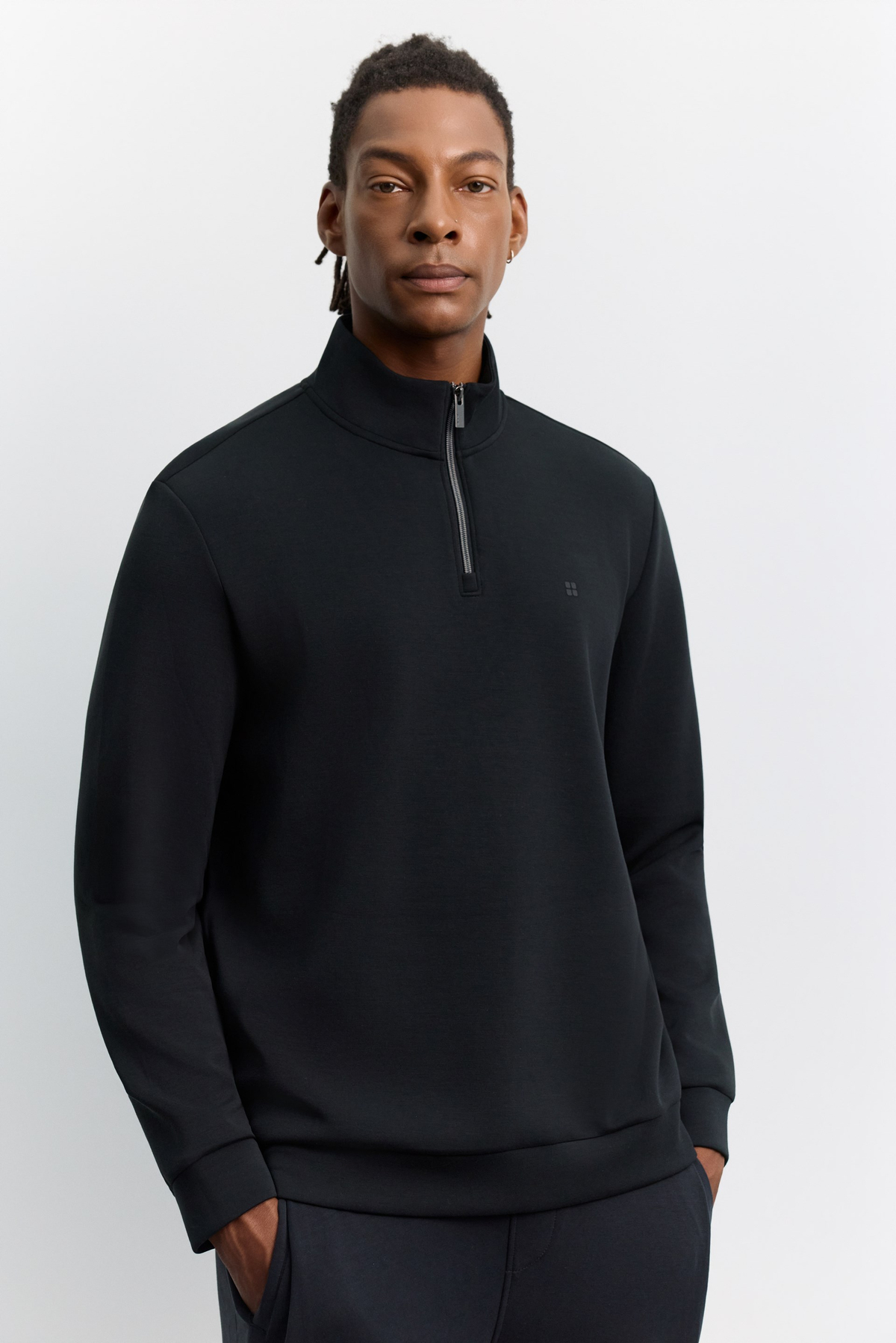 Siyah Dik Yaka Fermuarlı İçi Polar Cupra Sweatshirt