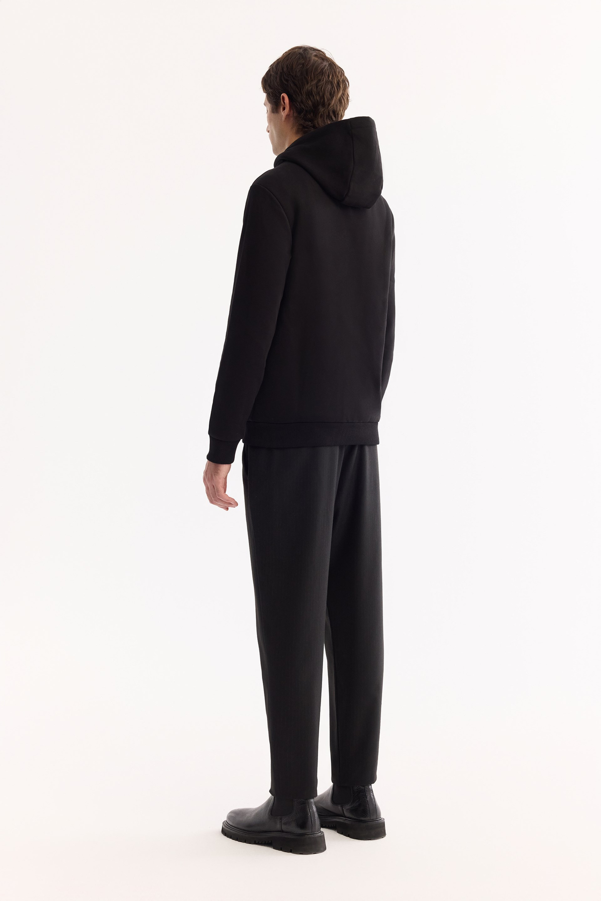 Siyah Kapüşonlu 3 İplik Şardonlu Pamuklu Sweatshirt