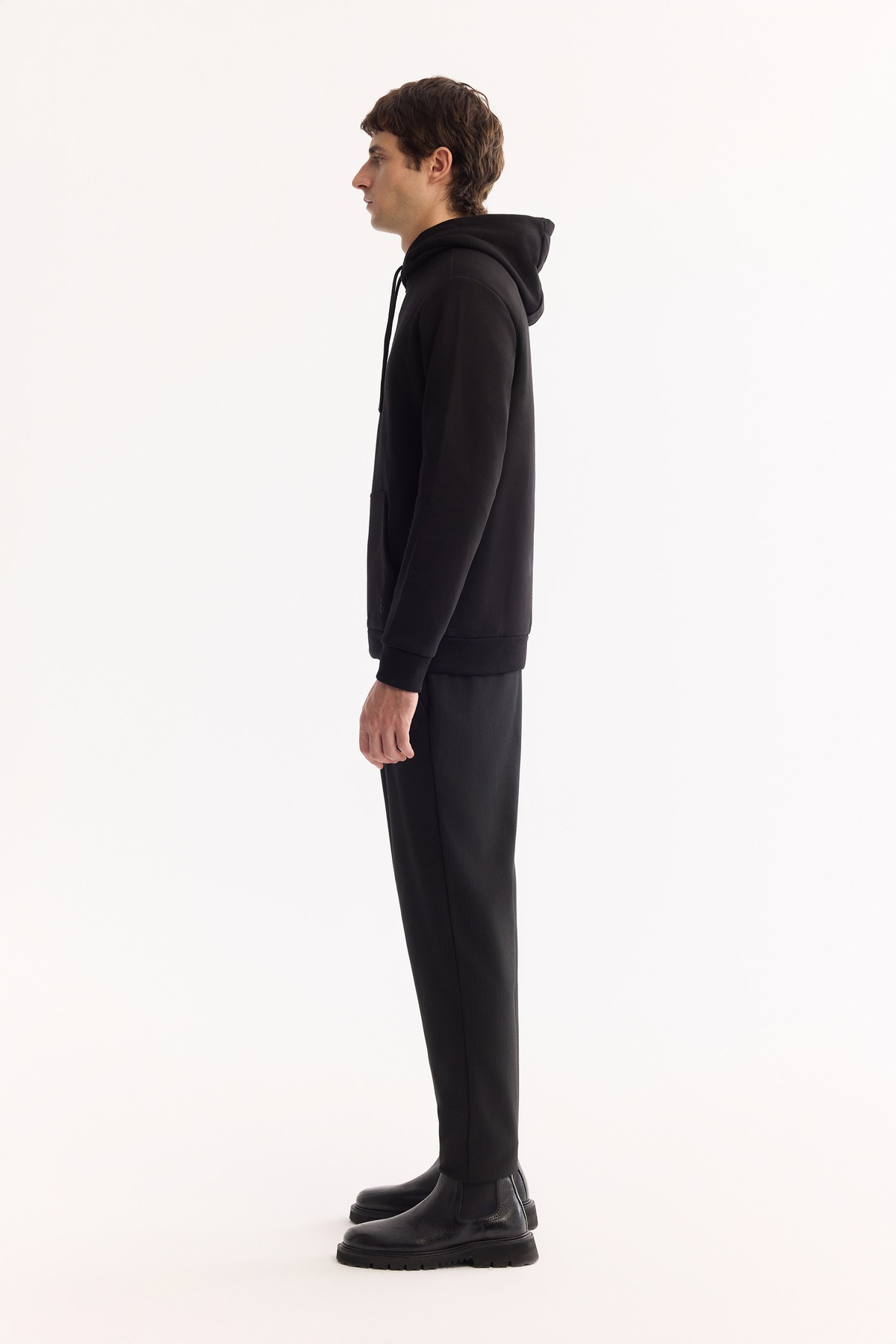 Siyah Kapüşonlu 3 İplik Şardonlu Pamuklu Sweatshirt