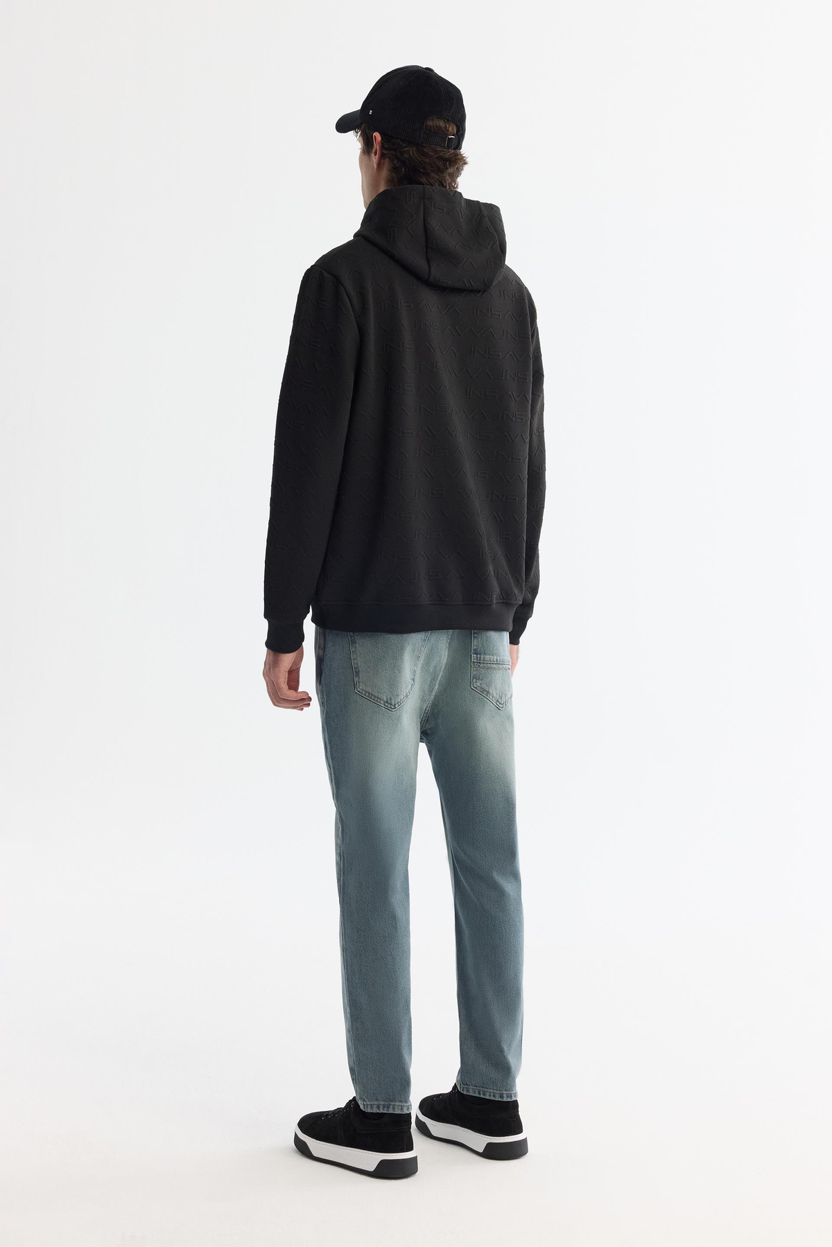 Siyah Kapüşonlu Baskılı Sweatshirt