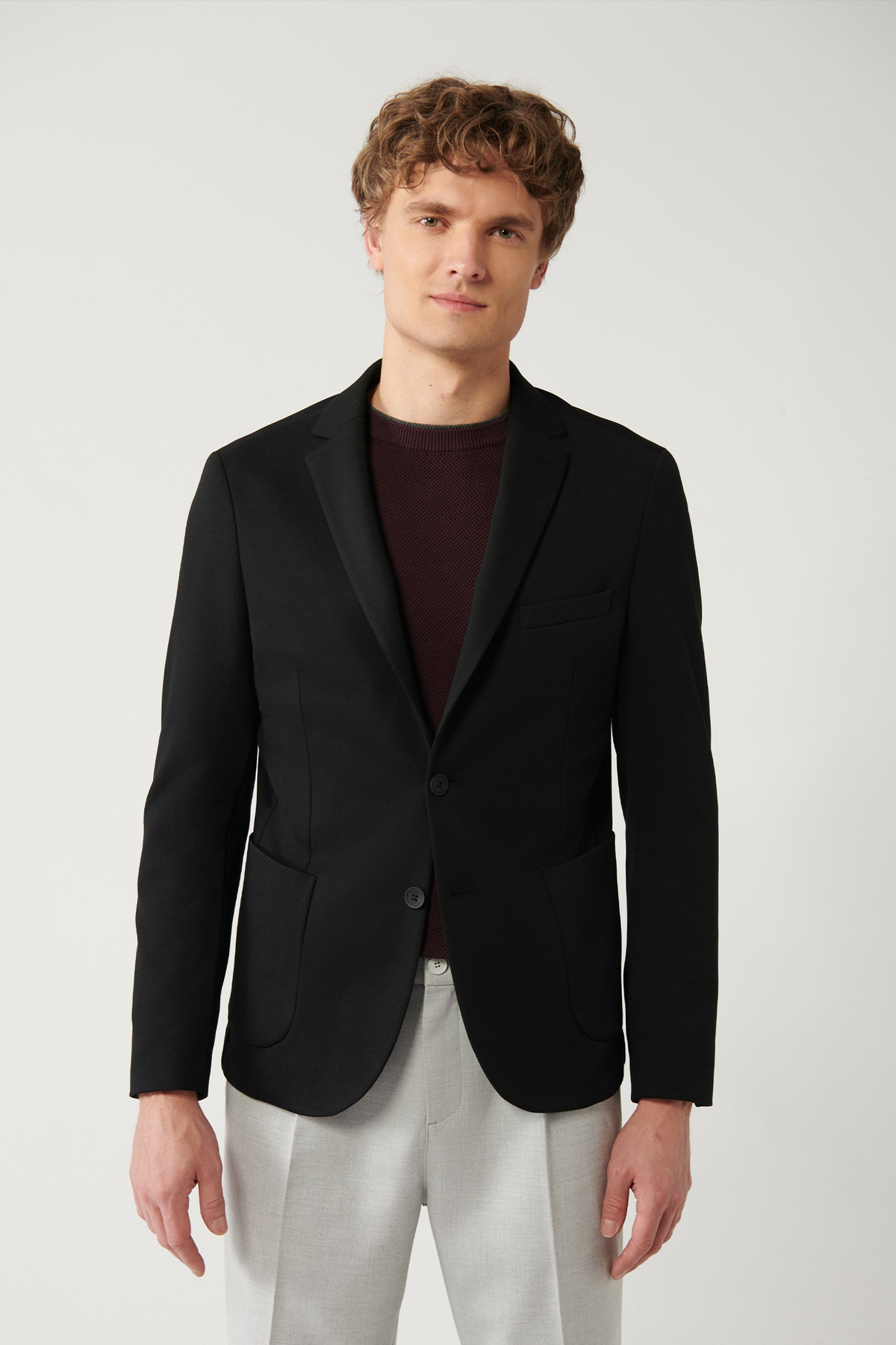 Siyah Mono Yaka Çift Yırtmaçlı Astarsız Örme Blazer Ceket