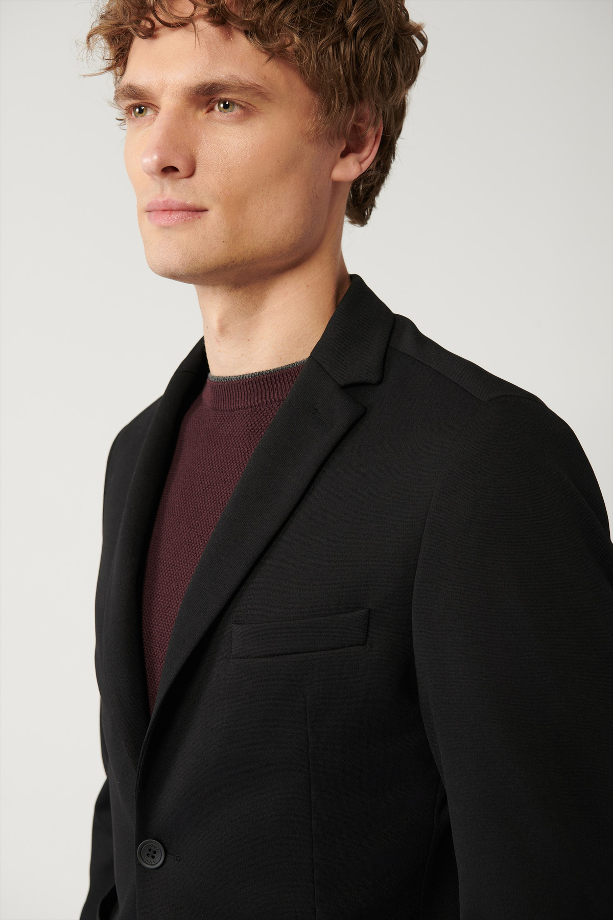 Siyah Mono Yaka Çift Yırtmaçlı Astarsız Örme Blazer Ceket