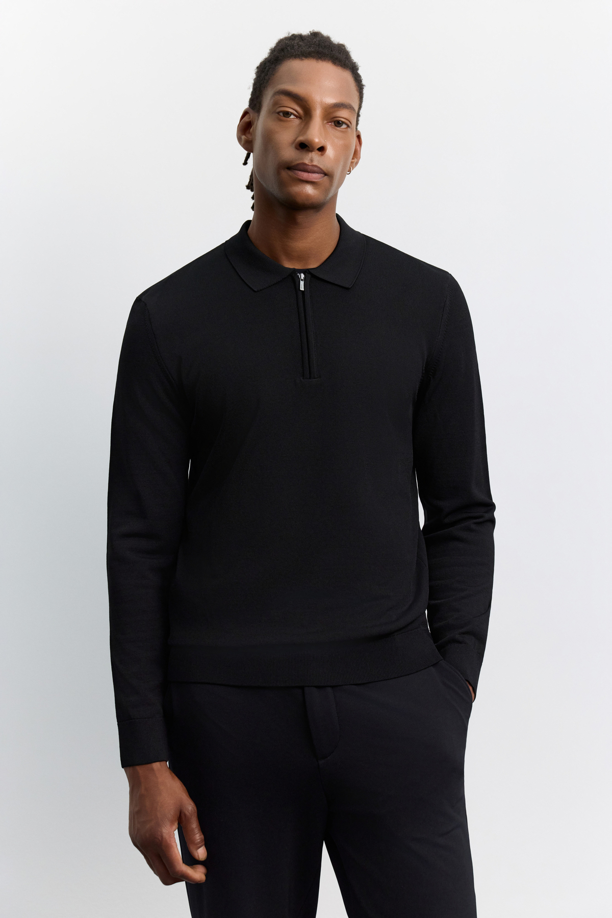Siyah Polo Yaka Rayon Tüylenmeyen Basic Triko Kazak