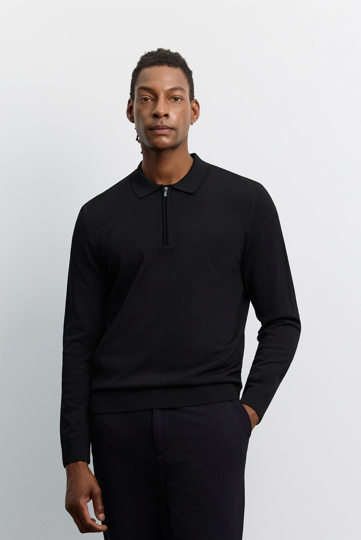 Siyah Polo Yaka Rayon Tüylenmeyen Basic Triko Kazak