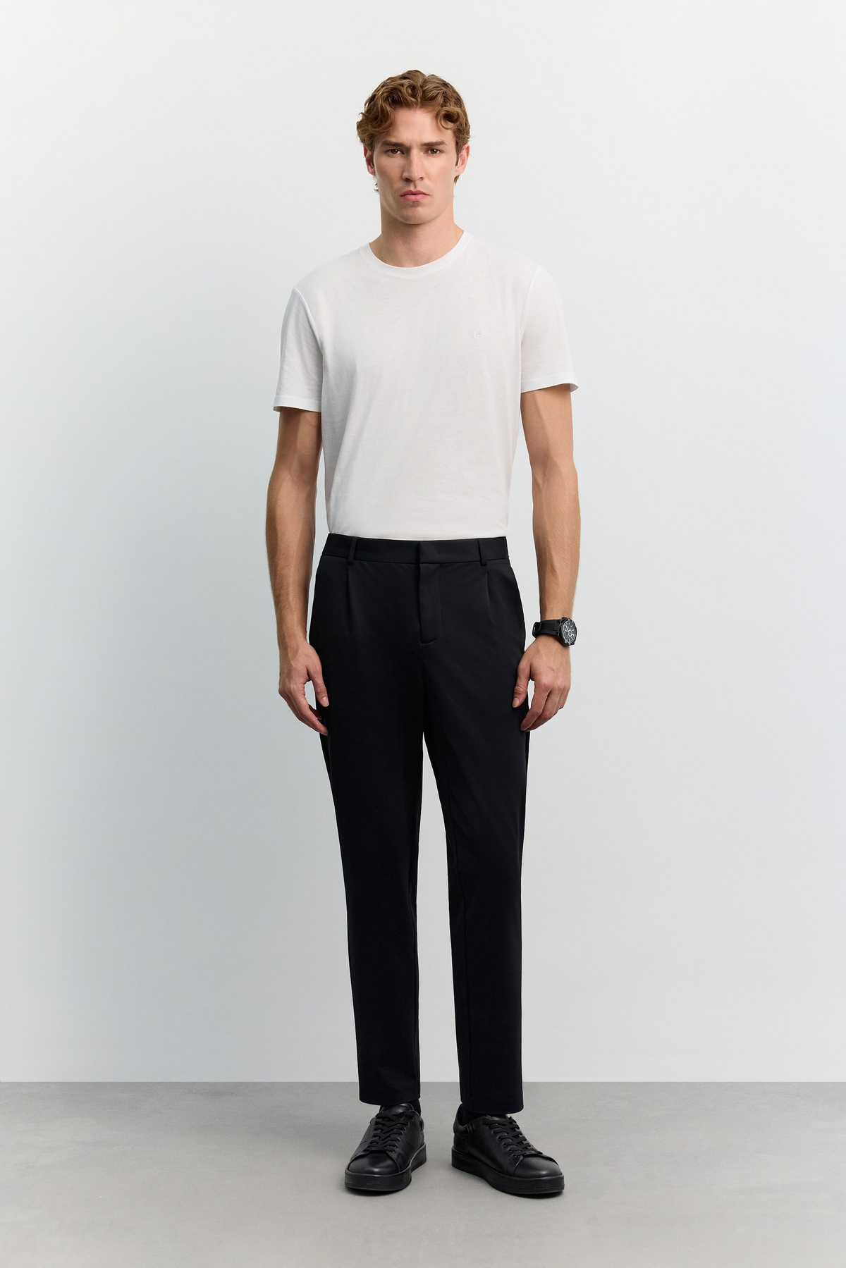 Siyah Yanı Lastik Görünümlü Teknik Slim Fit Pantolon