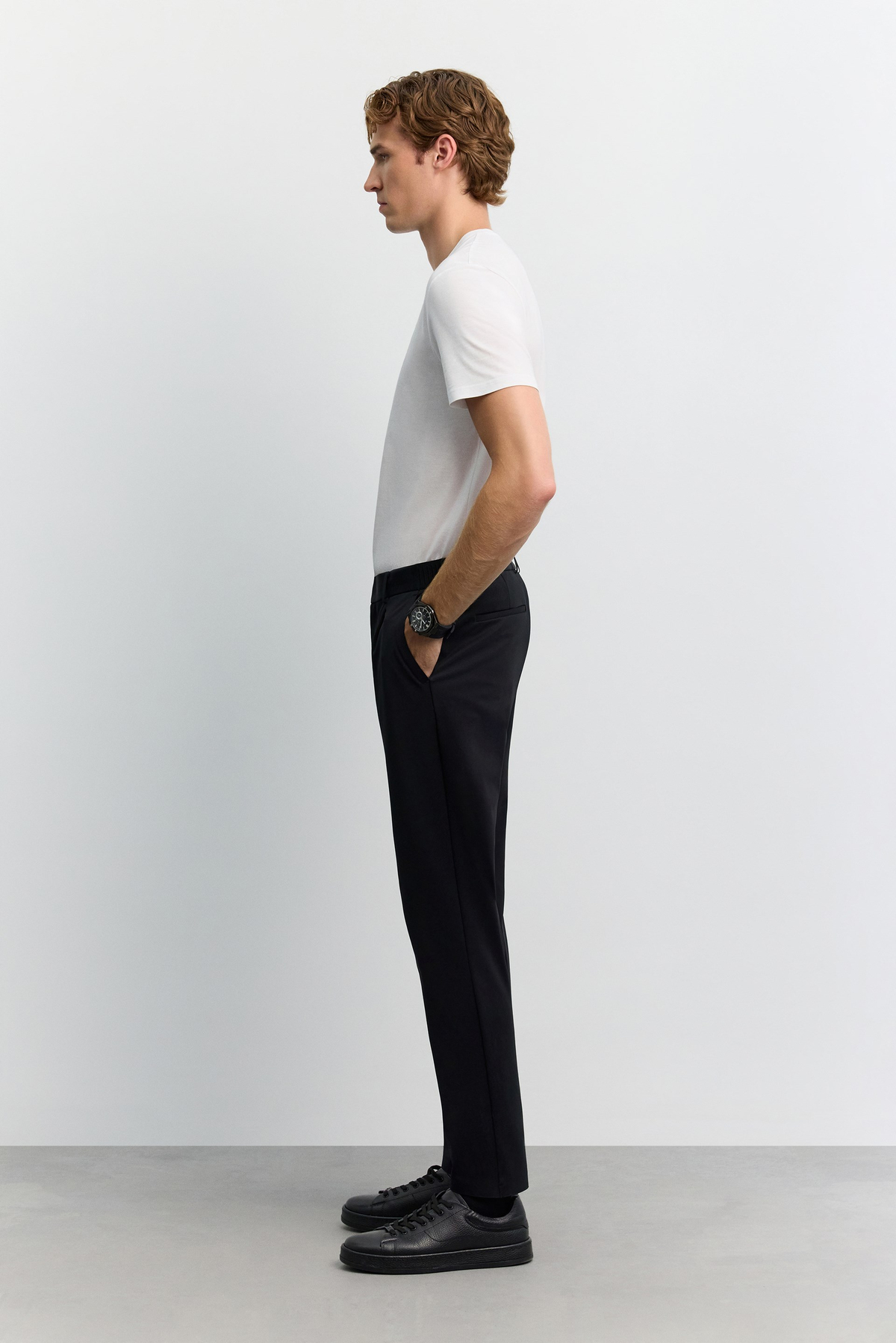 Siyah Yanı Lastik Görünümlü Teknik Slim Fit Pantolon
