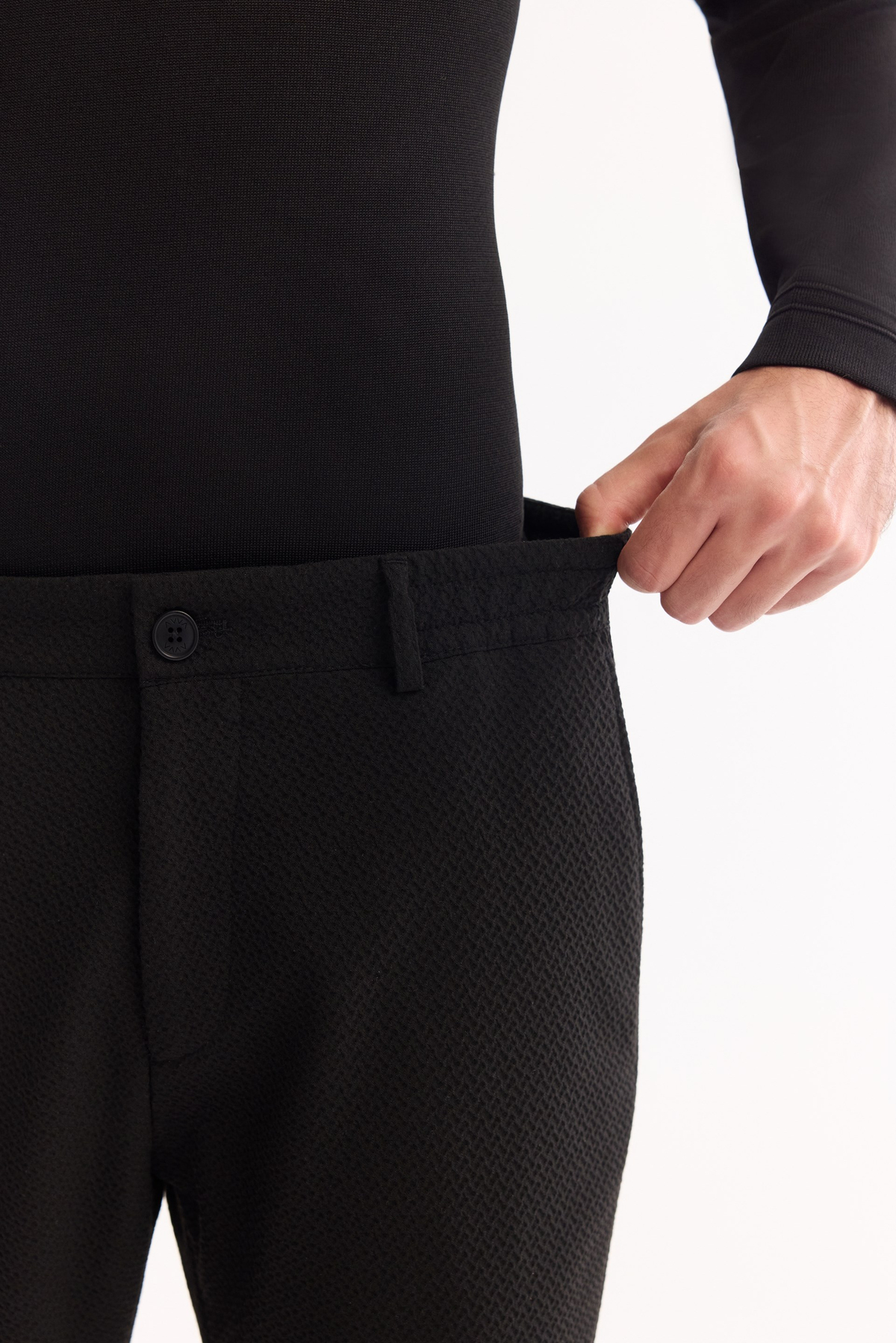 Siyah Yani Lastikli Bi-Stretch Hafif Pantolon