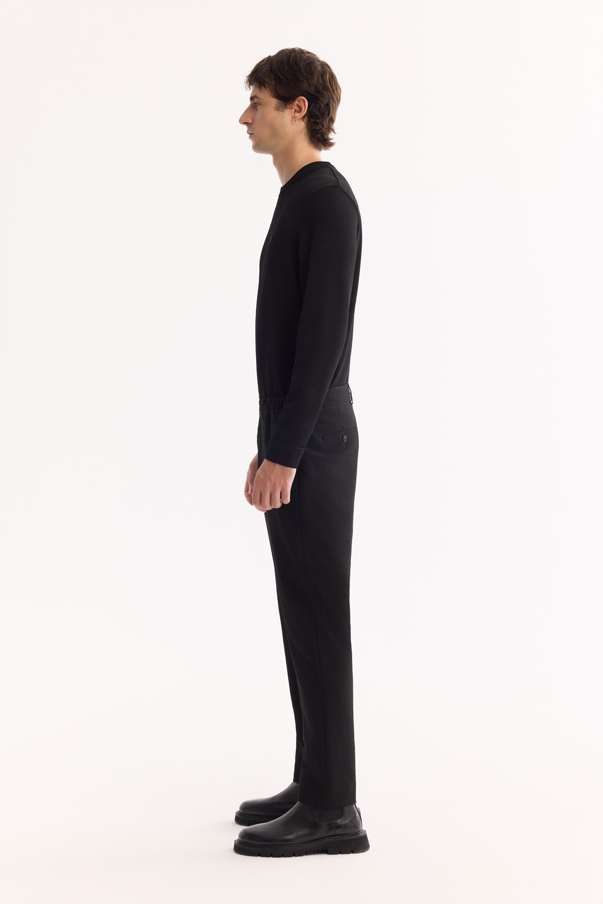 Siyah Yani Lastikli Bi-Stretch Hafif Pantolon