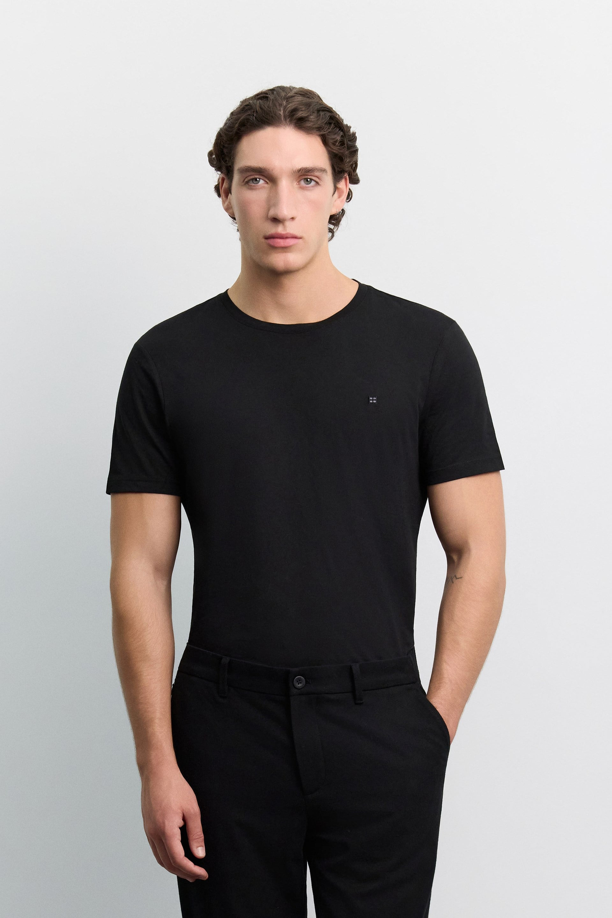 Siyah Yanı Lastikli Fermuar Detaylı Yumuşak Tuşeli Yün Karışımlı Slim Fit Pantolon