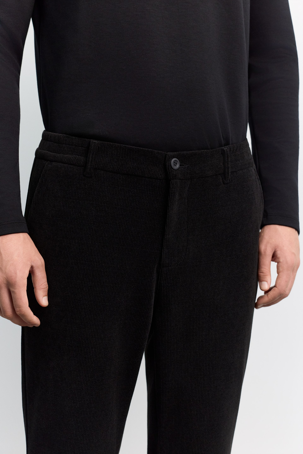 Siyah Yanı Lastikli Kadife Fitilli Relaxed Fit Pantolon