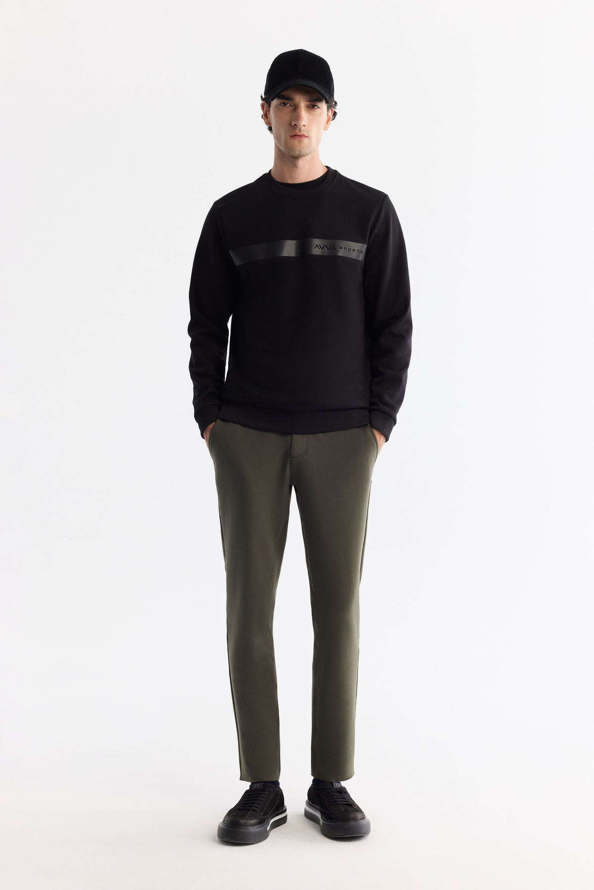 SiyahBisiklet Yaka Pamuklu Baskılı Elastan Sweatshirt