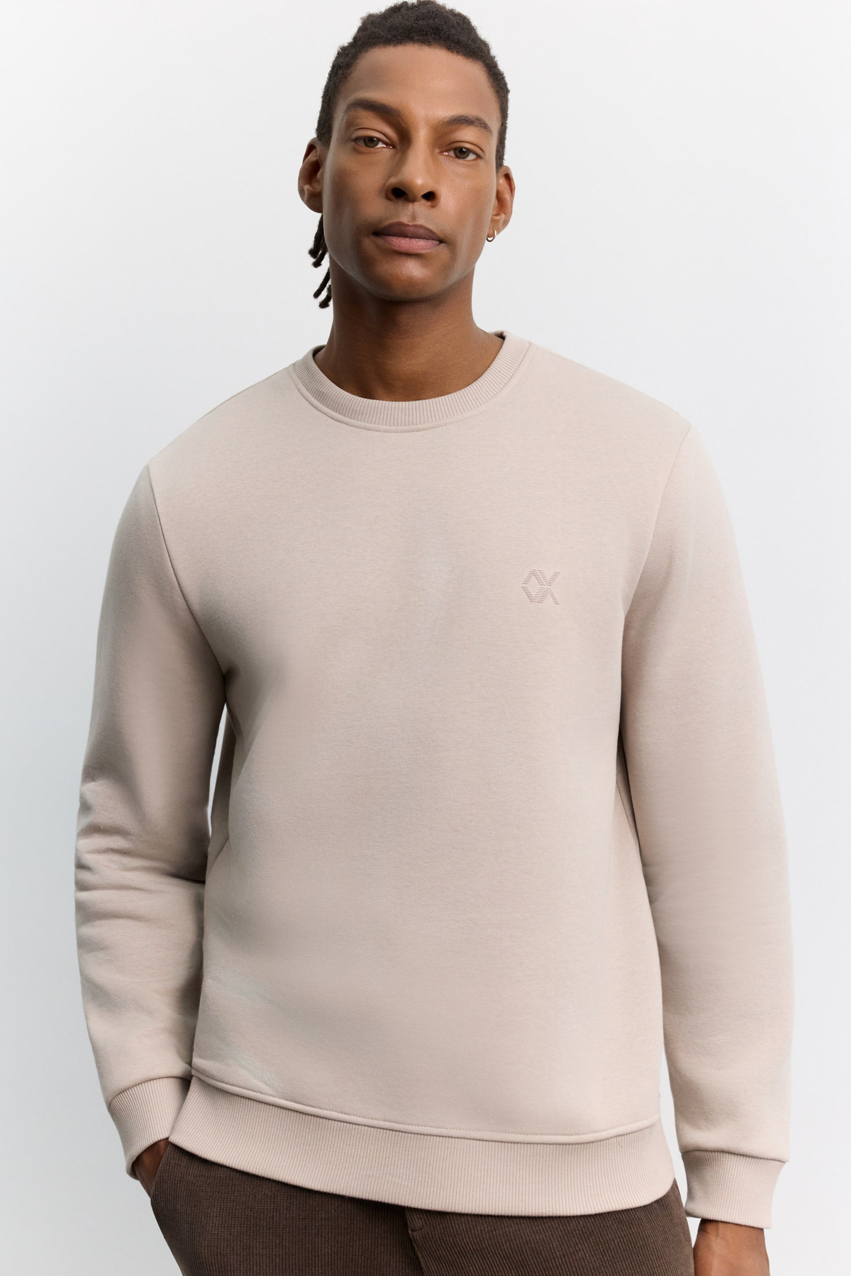 Taş Bisiklet Yaka Enjeksiyon Baskılı 3 İplik Şardonlu Sweatshirt
