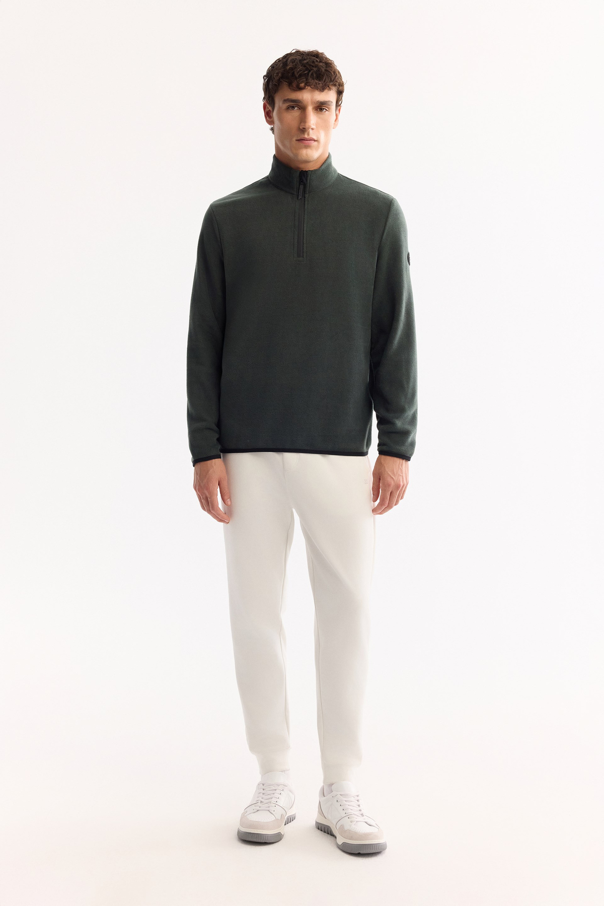 Yeşil Dik Yaka Fermuarlı Soft Touch Polar Sweatshirt